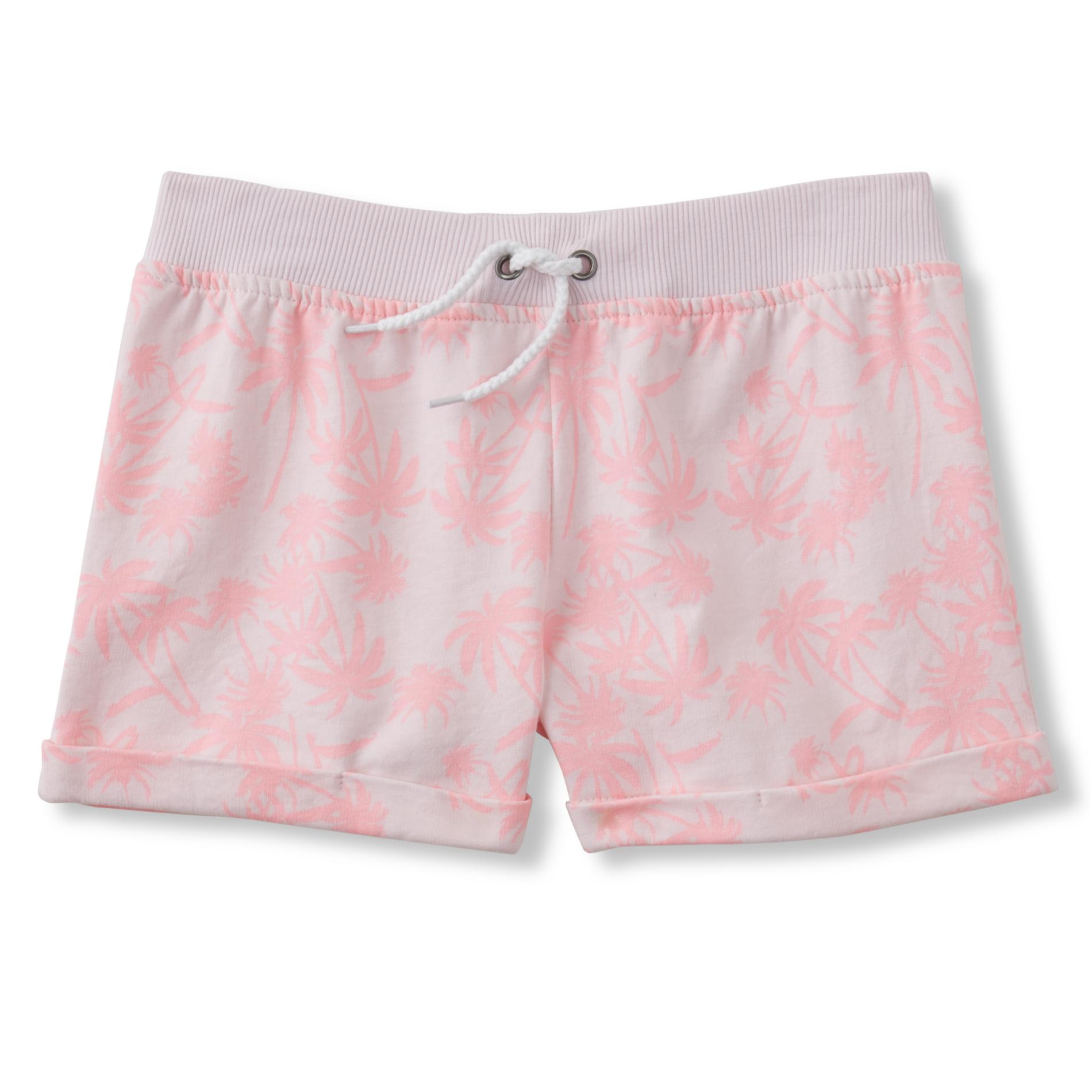 Canyon River Blues Girls' Cuffed French Terry Shorts - Palm Trees