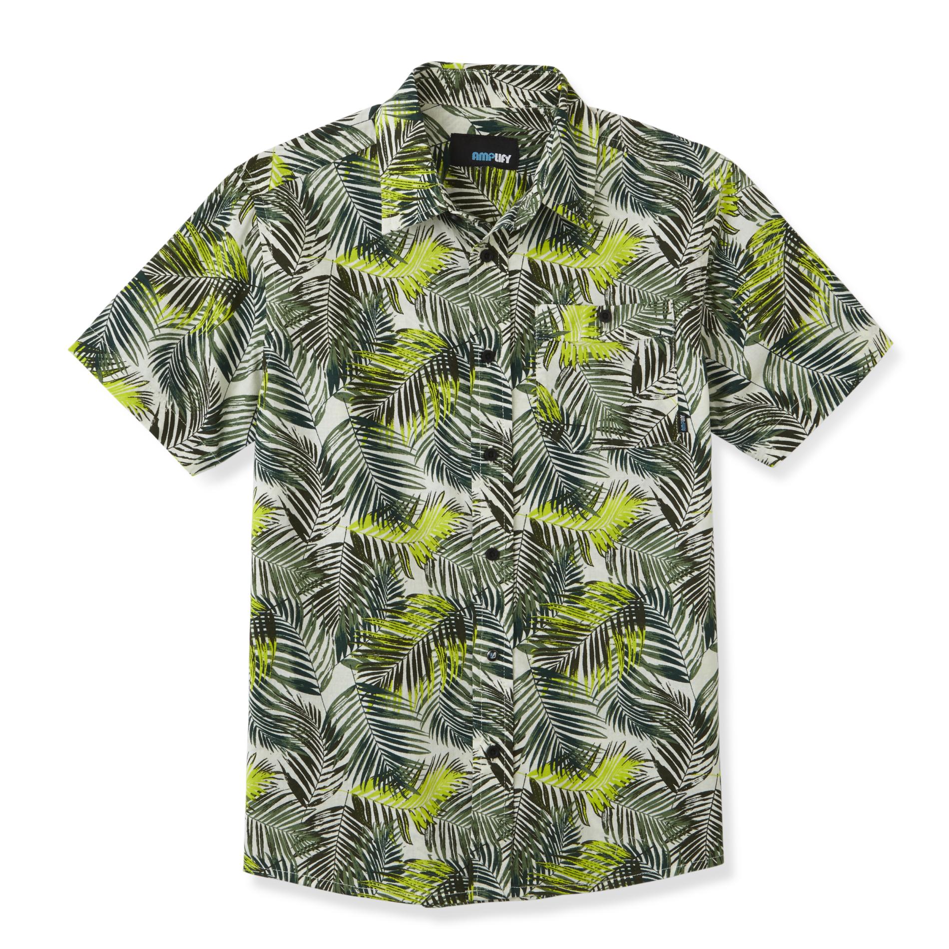 Amplify Boys' Short-Sleeve Button-Front Shirt - Palm Leaves