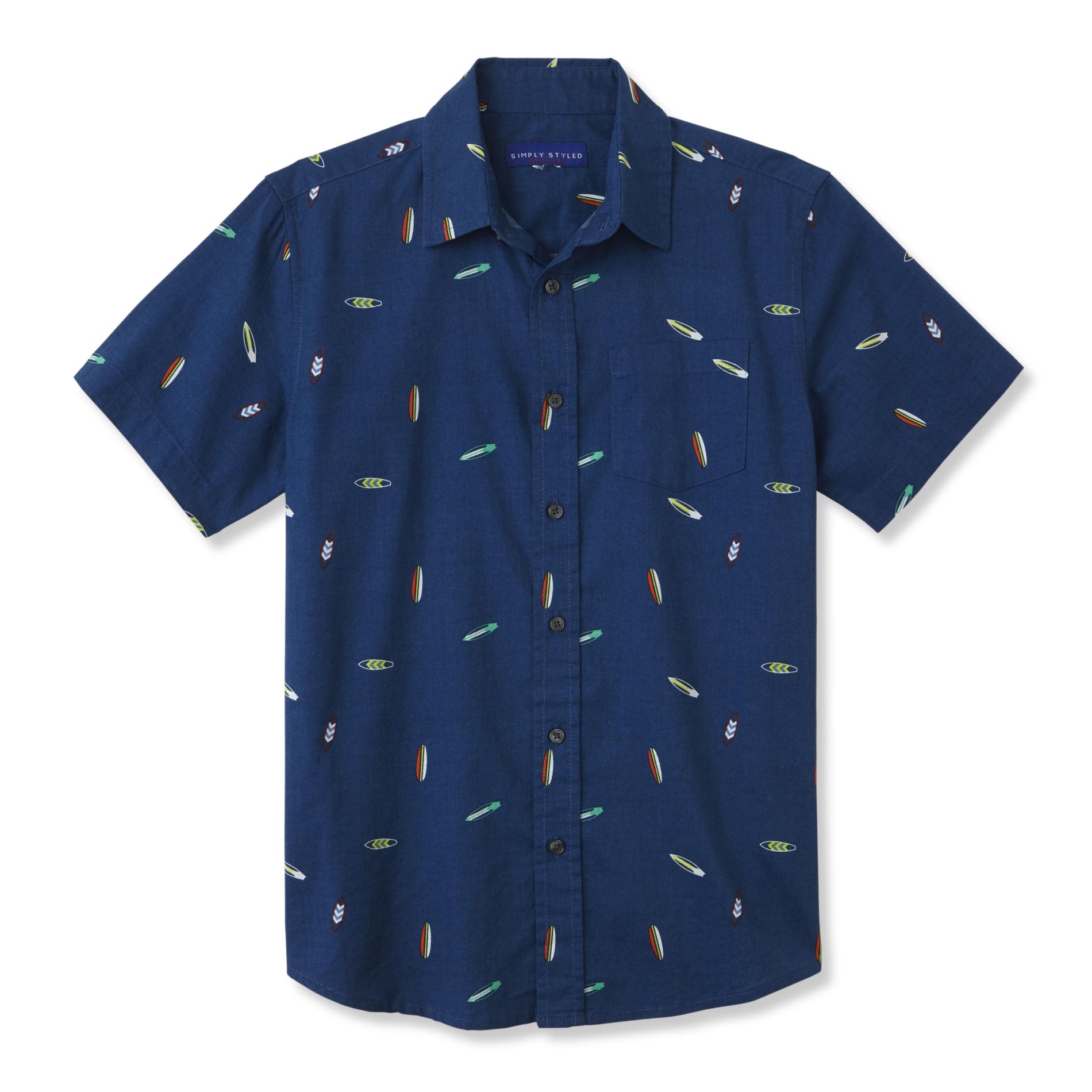 Simply Styled Boys' Short-Sleeve Button-Front Shirt - Surfboard