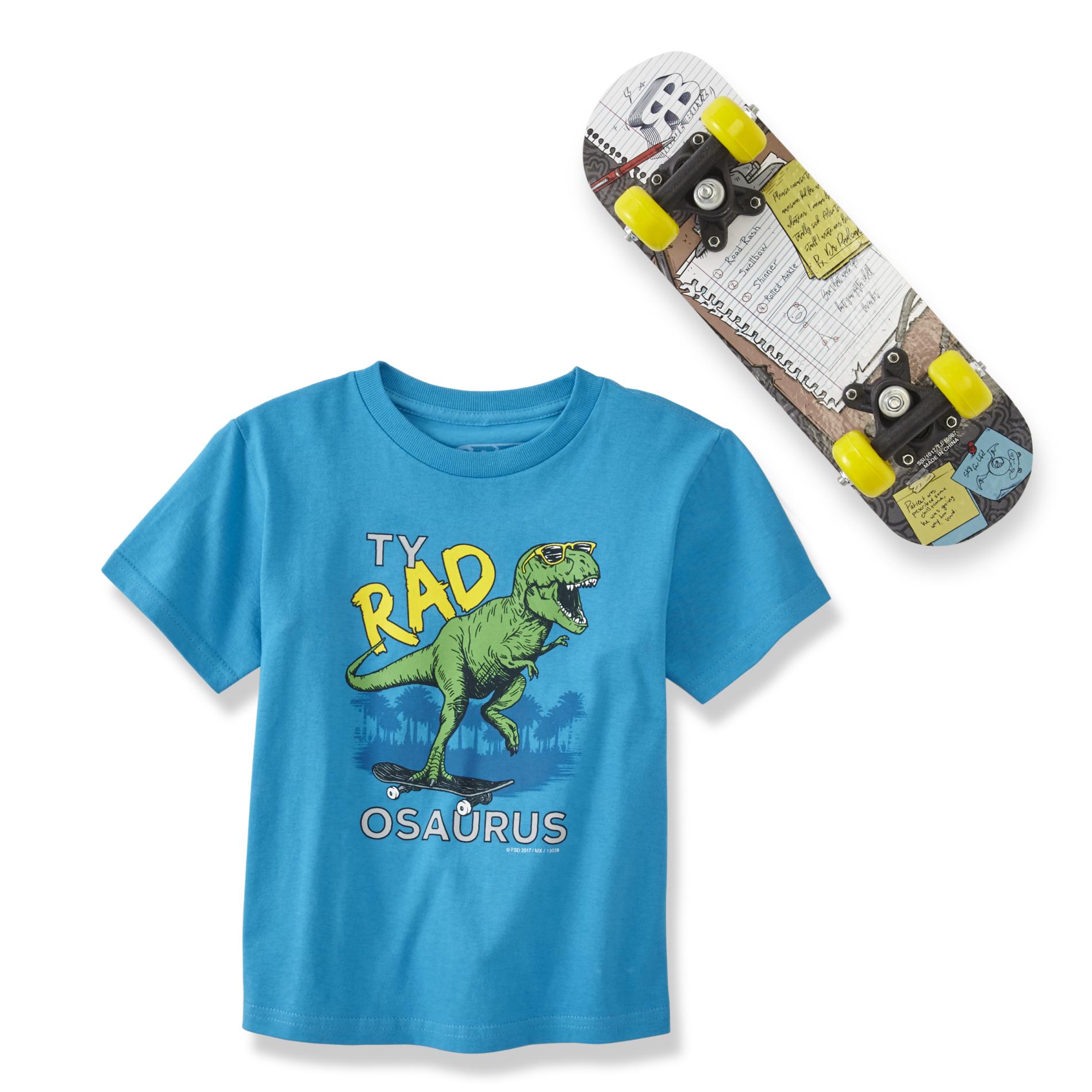 Rudeboyz Boys' Graphic T-Shirt & Skateboard - Ty Rad Osaurus