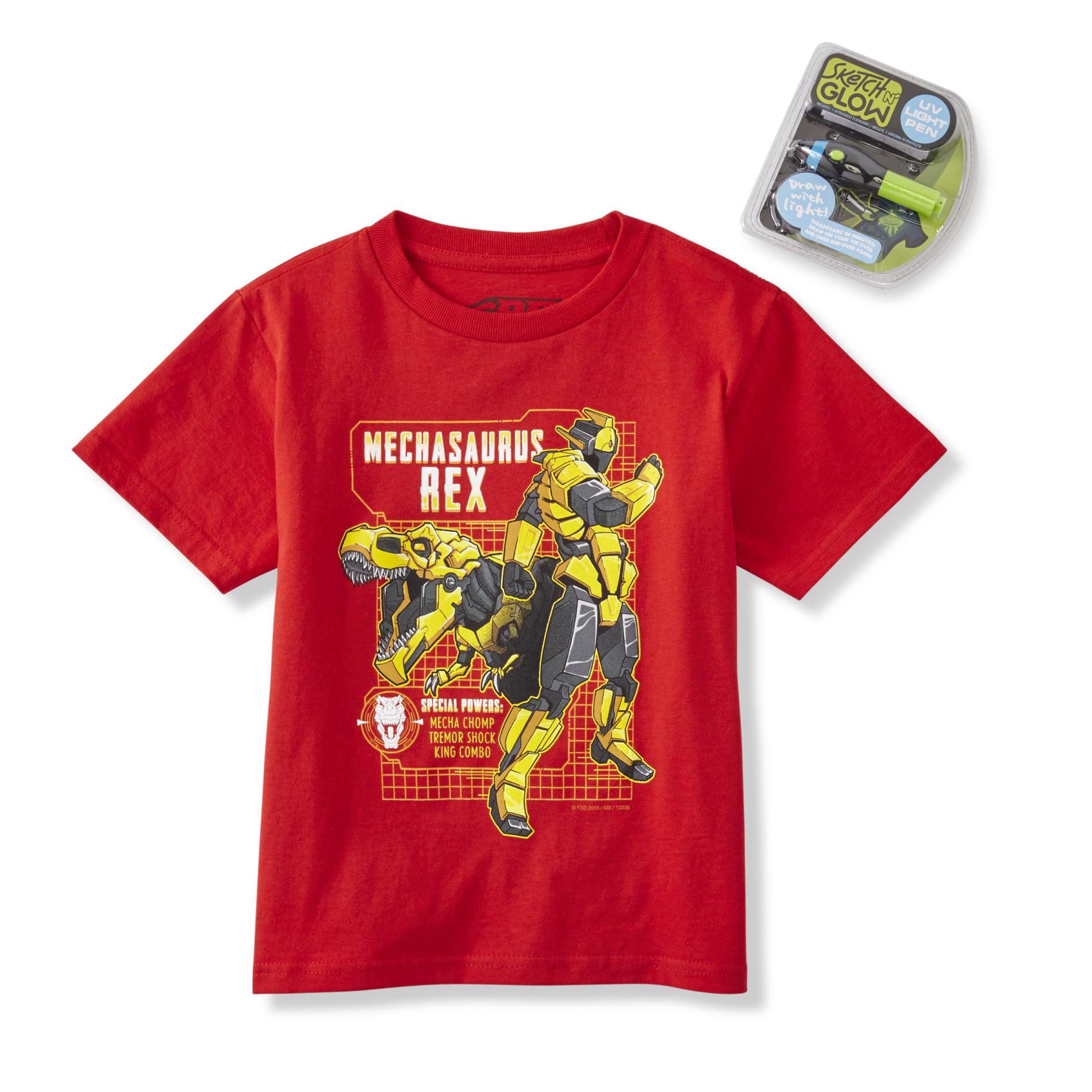 Rudeboyz Boys' Graphic T-Shirt & UV Light Pen - Mechasaurus Rex