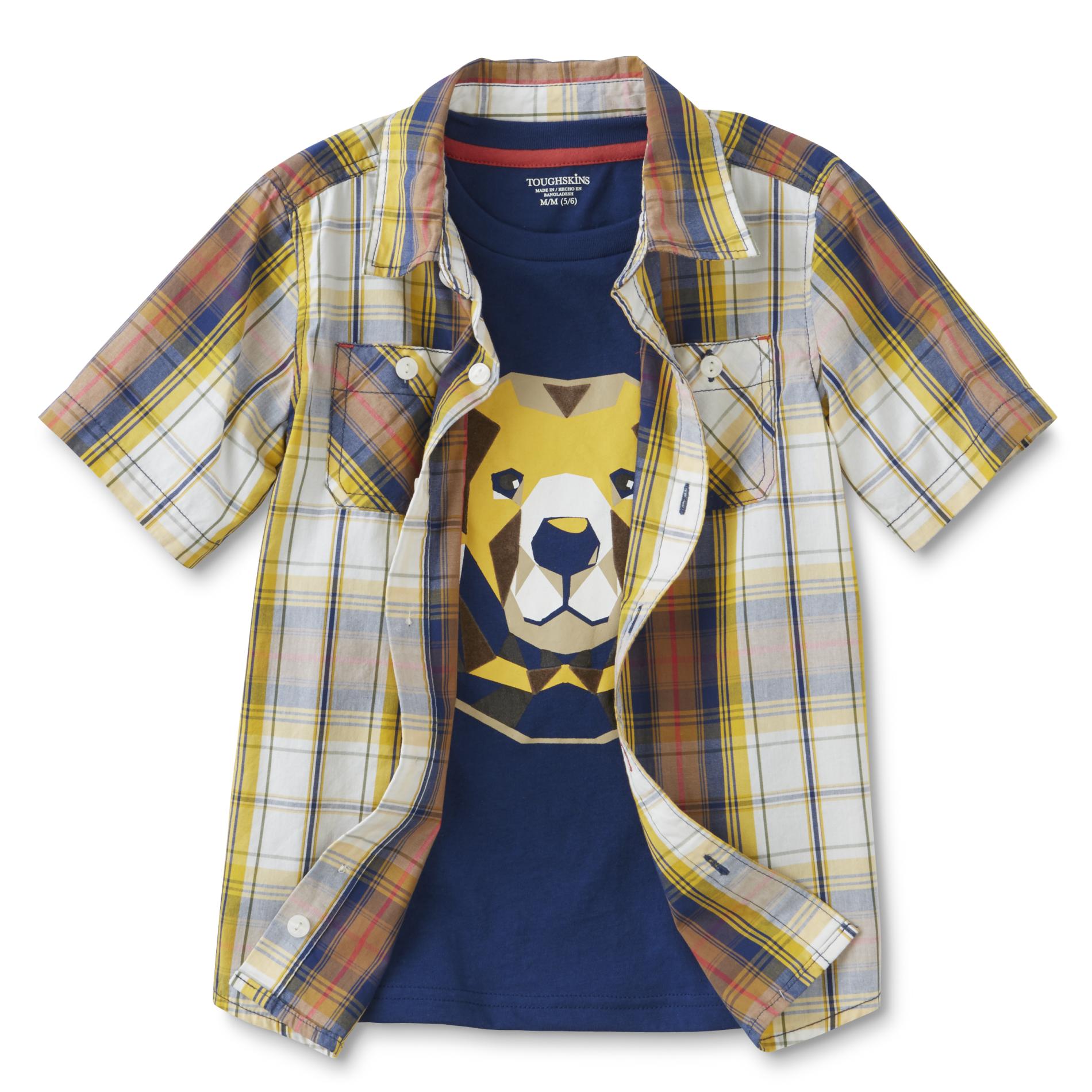Toughskins Boy's Button-Front Shirt & T-Shirt - Plaid & Bear