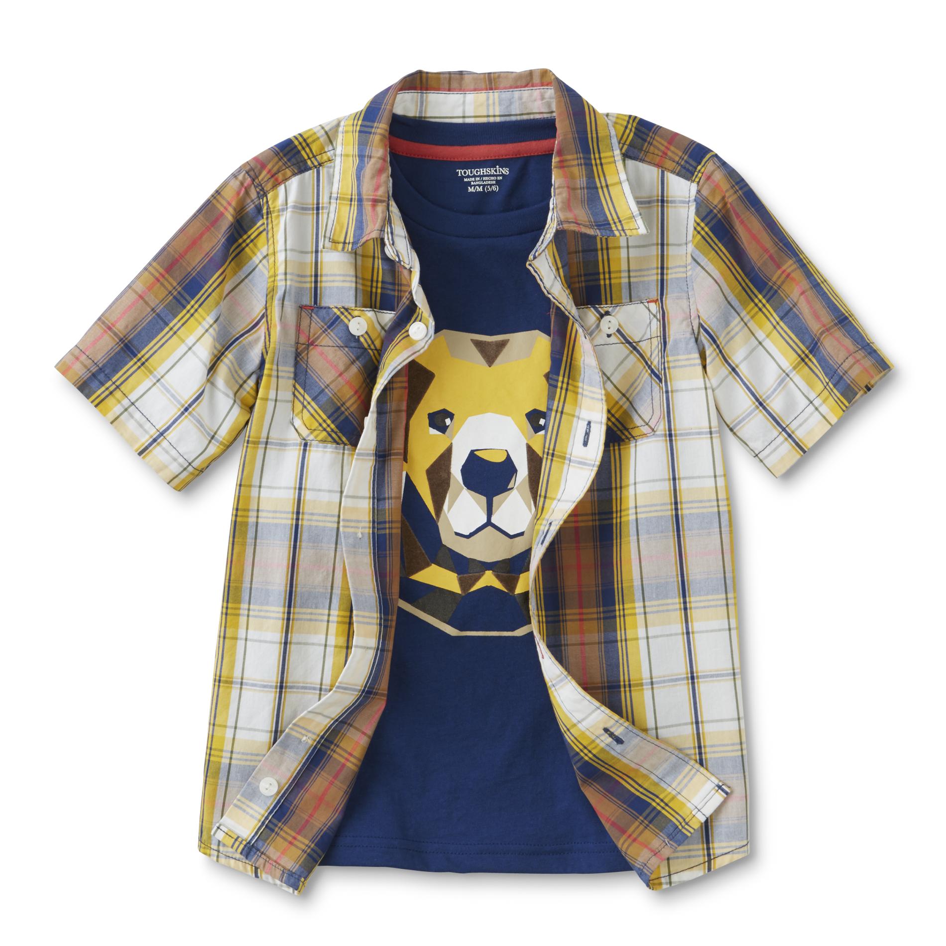 Toughskins Infant & Toddler Boy's Button-Front Shirt & T-Shirt - Plaid & Bear