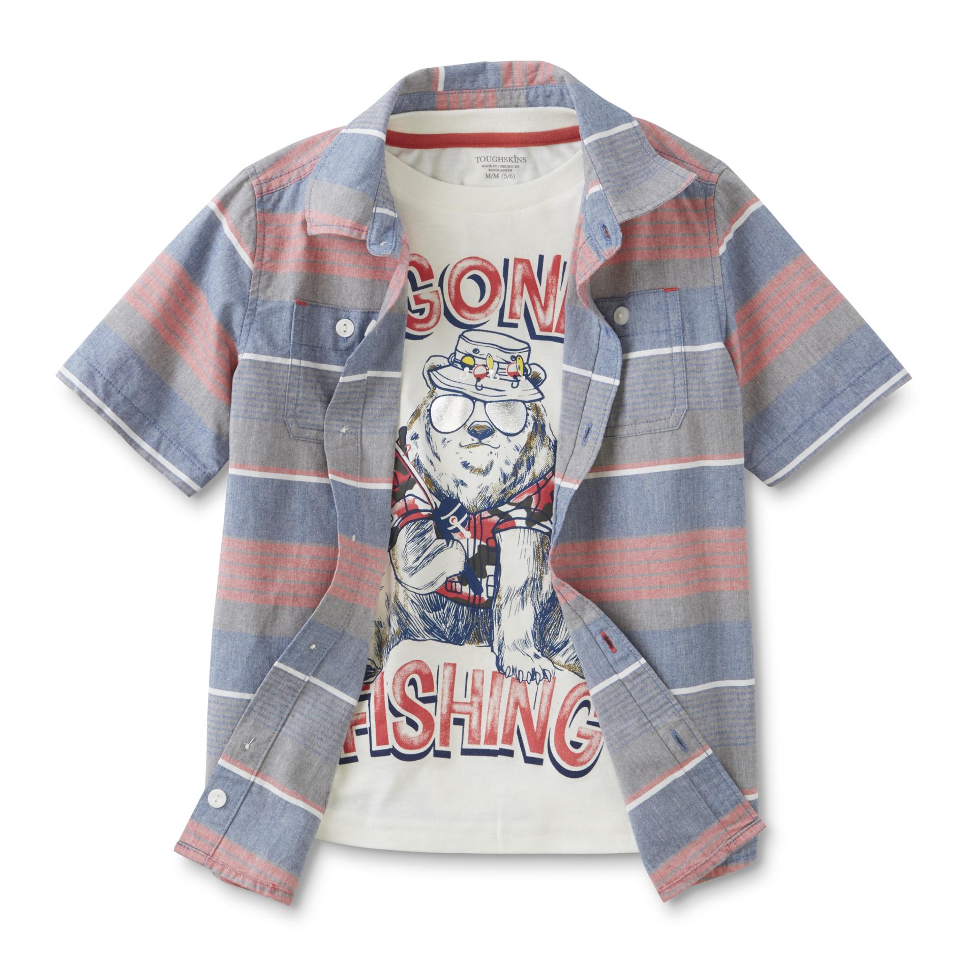 Toughskins Boy's Button-Front Shirt & T-Shirt - Striped & Fishing