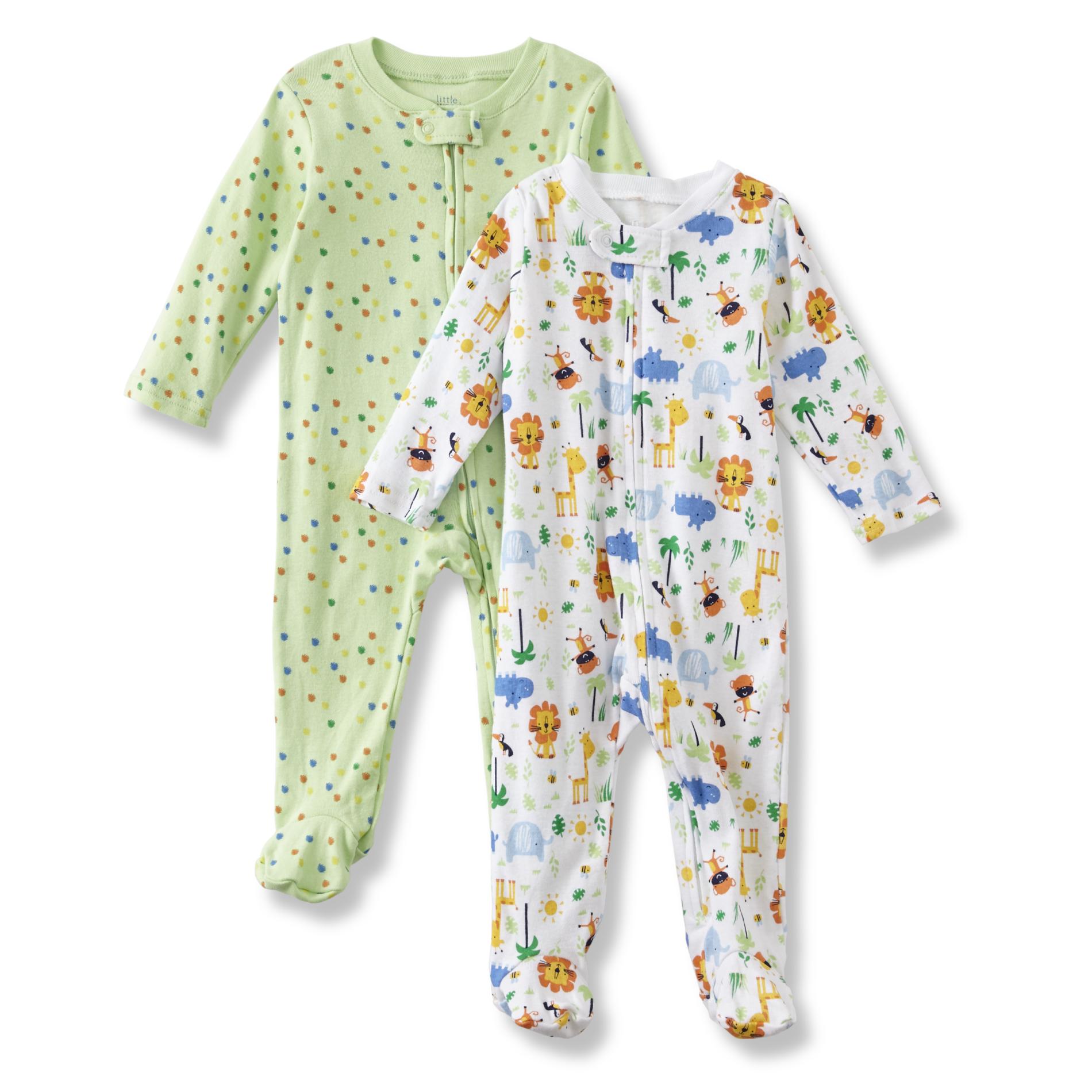 Little Wonders Infant Boys' 2-Pack Sleeper Pajamas - Dots & Safari