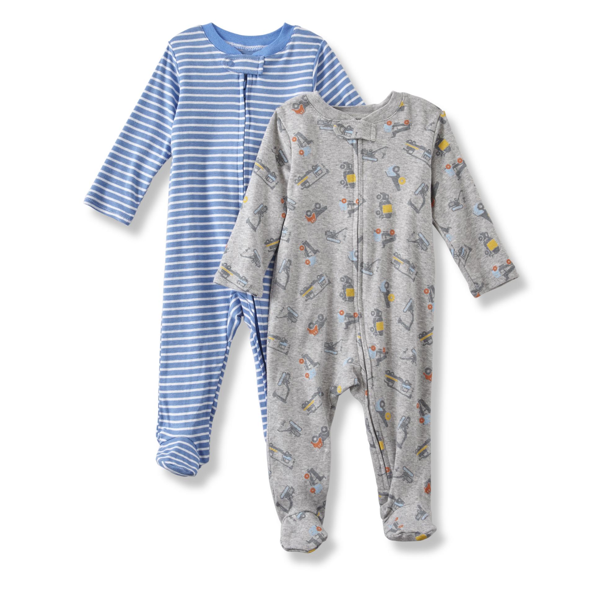 Little Wonders Infant Boys' 2-Pack Sleeper Pajamas - Striped & Trucks