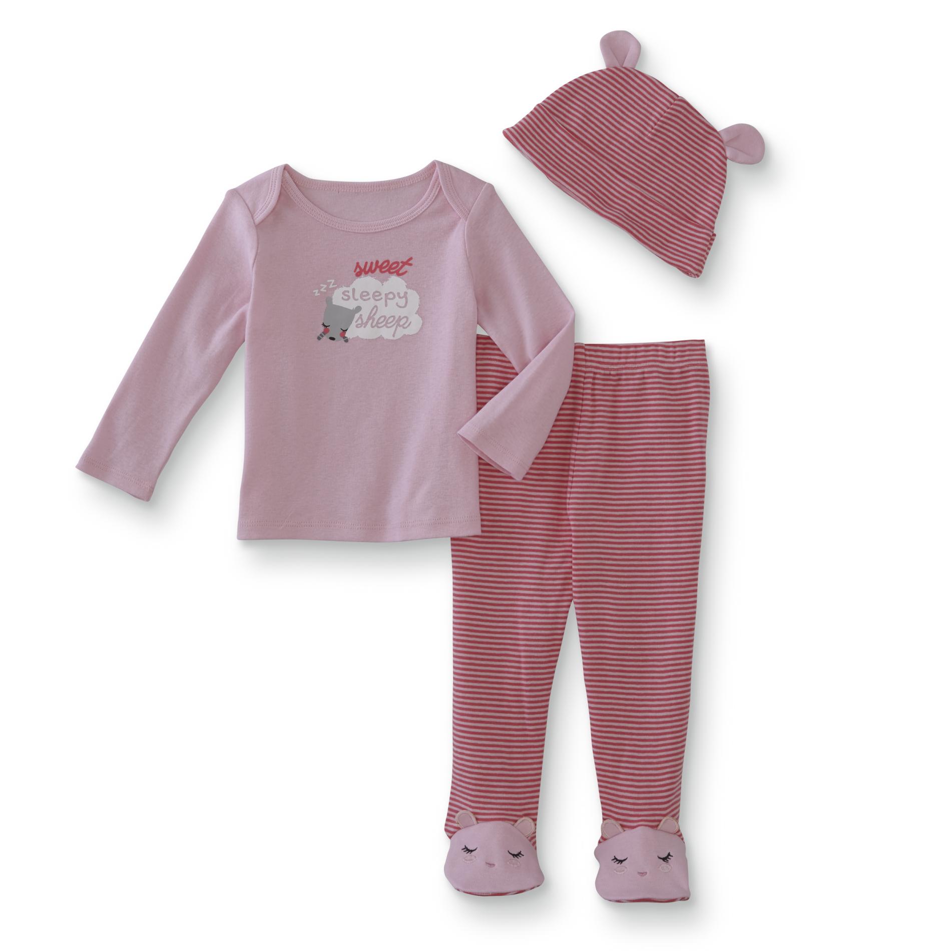 Little Wonders Infant Girls' Pajama T-Shirt, Leggings & Cap - Striped Sheep