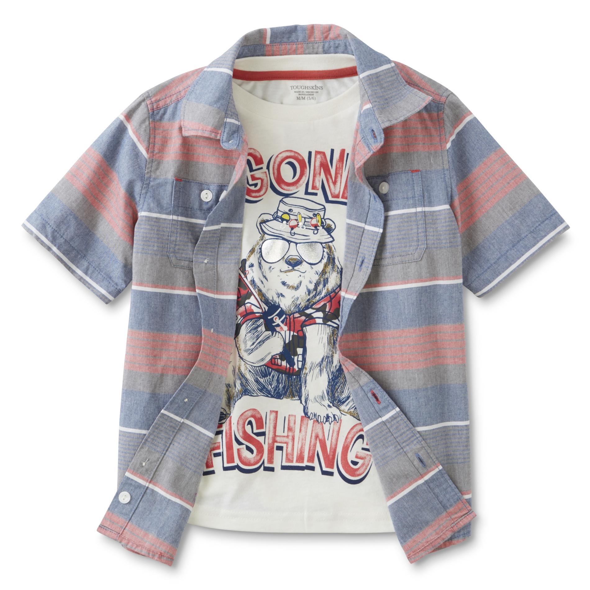 Toughskins Infant & Toddler Boy's Button-Front Shirt & T-Shirt - Striped & Fishing