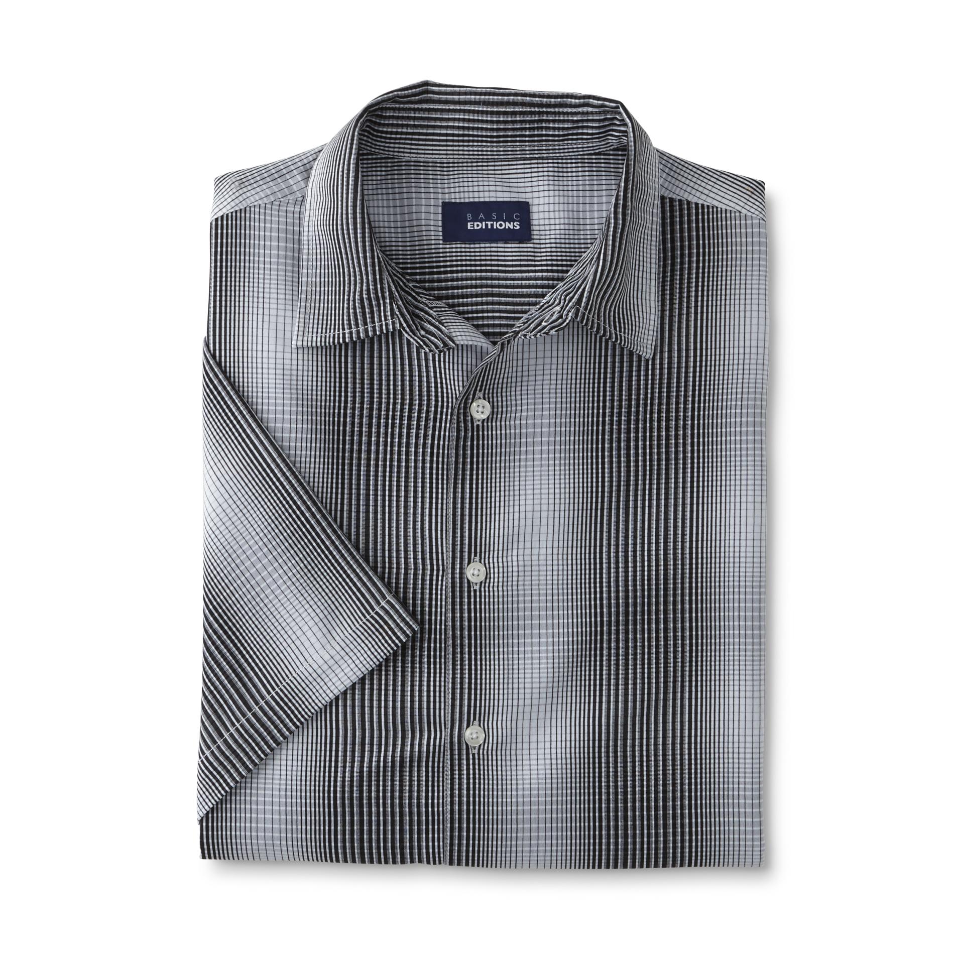 Basic Editions Men's Big & Tall Short-Sleeve Microfiber Shirt - Striped