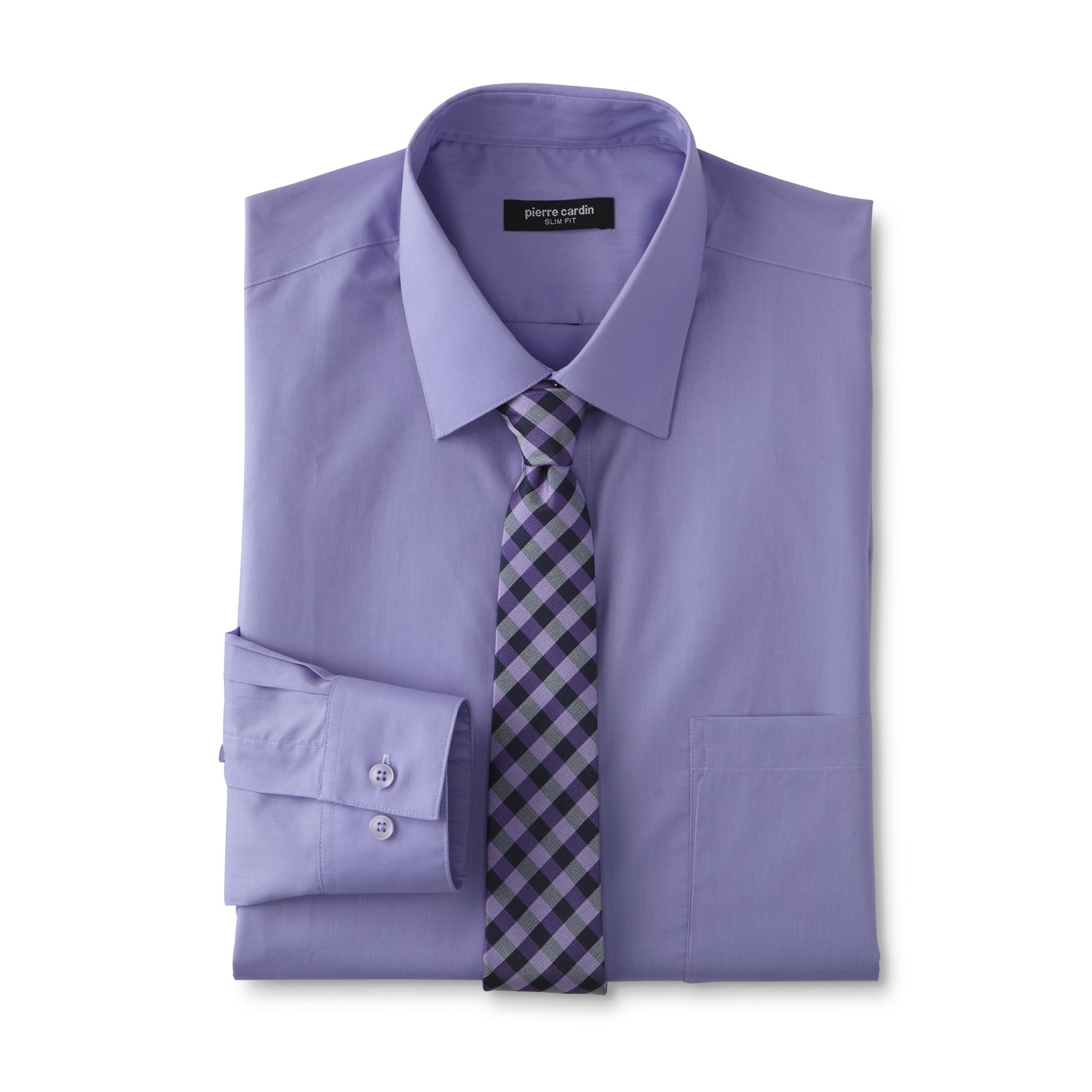 Pierre Cardin Men's Slim Fit Dress Shirt & Tie - Gingham