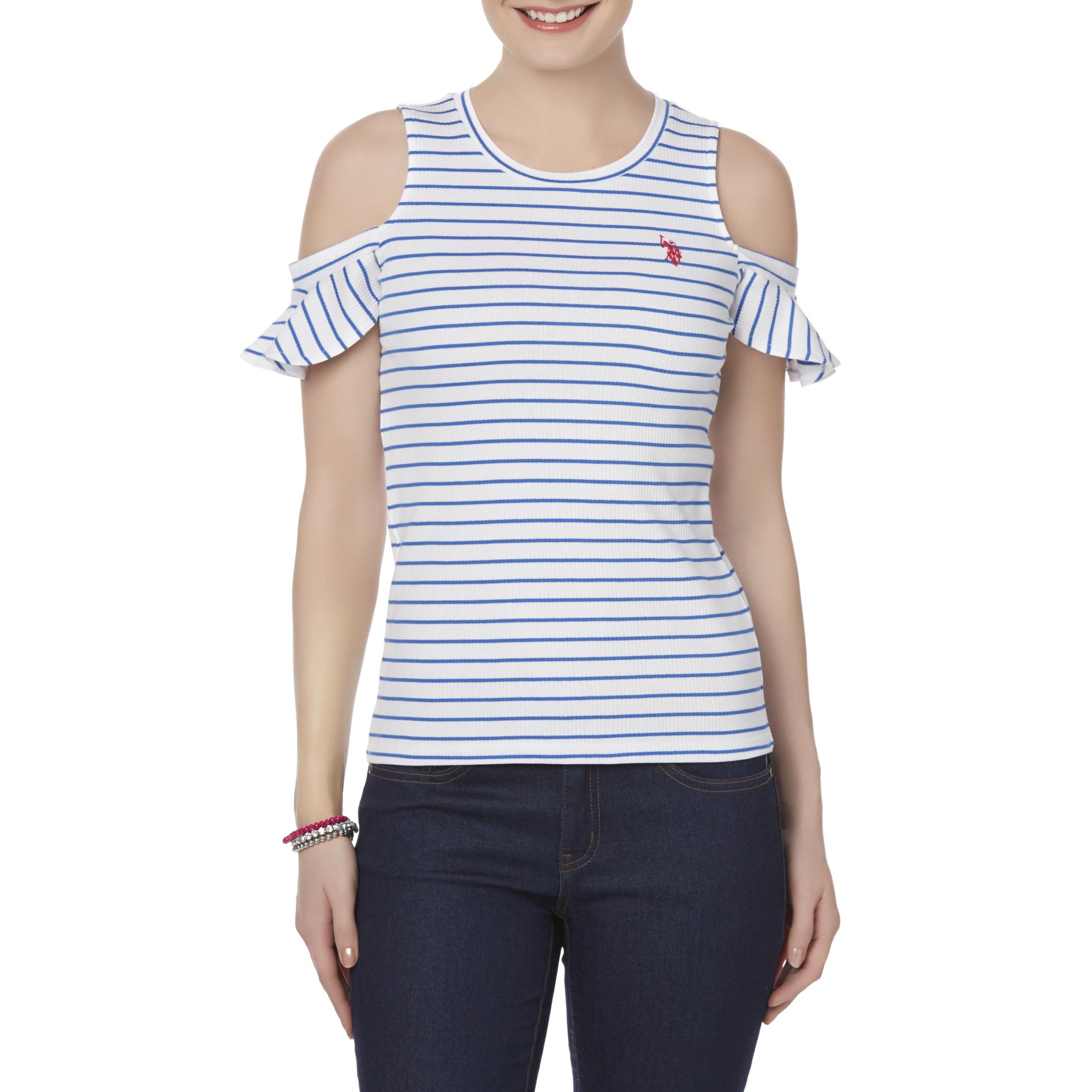 U.S. Polo Assn. Juniors' Cold Shoulder Ribbed Top - Striped