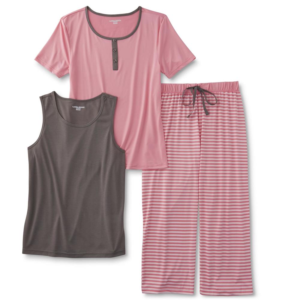 Laura Scott Women's Pajama Shirt, Tank Top & Pants - Striped