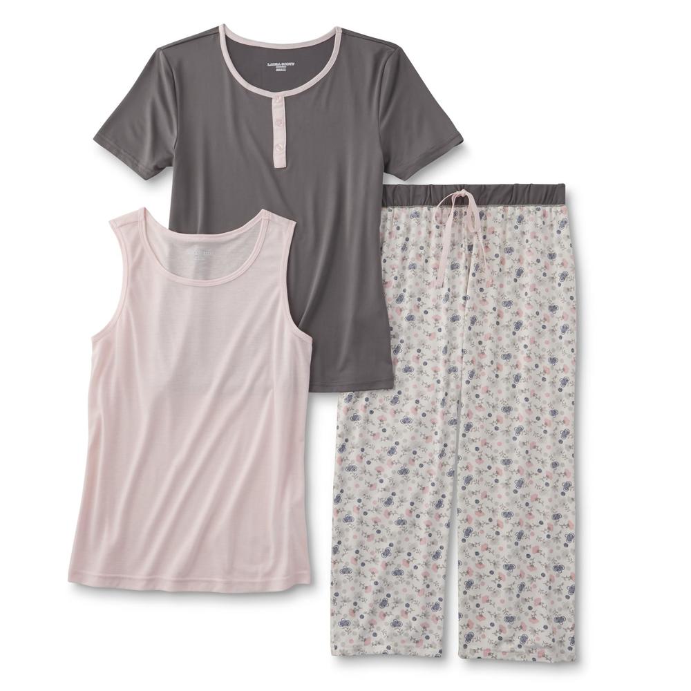 Laura Scott Women's Plus Pajama Shirt, Tank Top & Pants - Floral