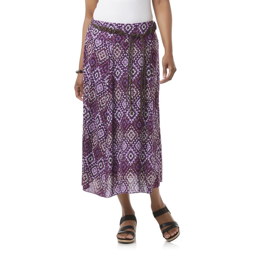 Laura Scott Women's Belted Crinkle Skirt - Ikat Print