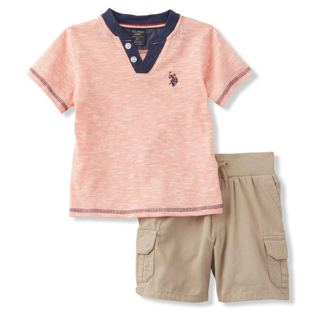 U.S. Polo Assn. Infant & Toddler Boys' Henley Shirt & Cargo Shorts - Space-Dyed