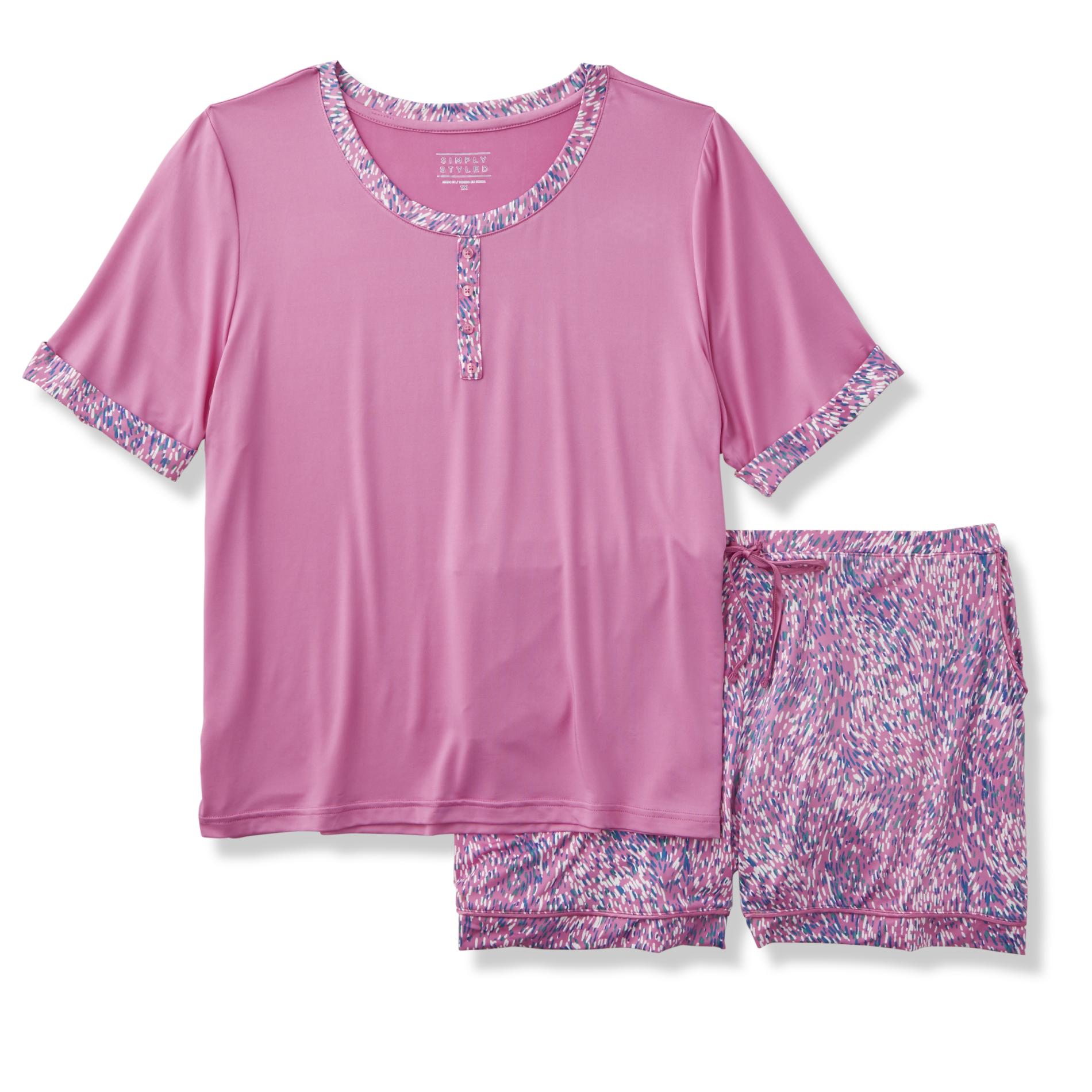 Simply Styled Women's Plus Pajama Shirt & Shorts - Abstract