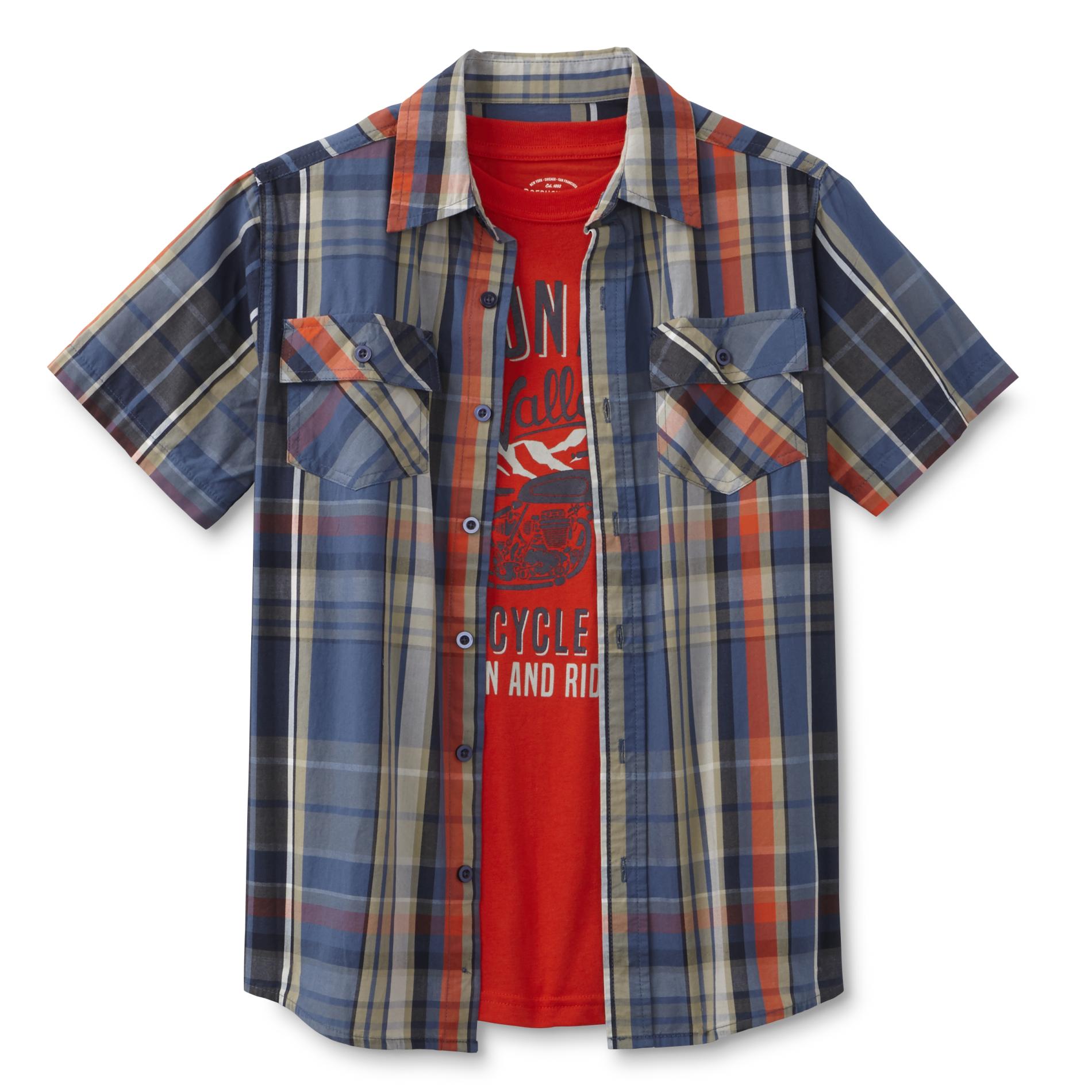 Roebuck & Co. Boy's Graphic T-Shirt & Button-Front Shirt - Plaid