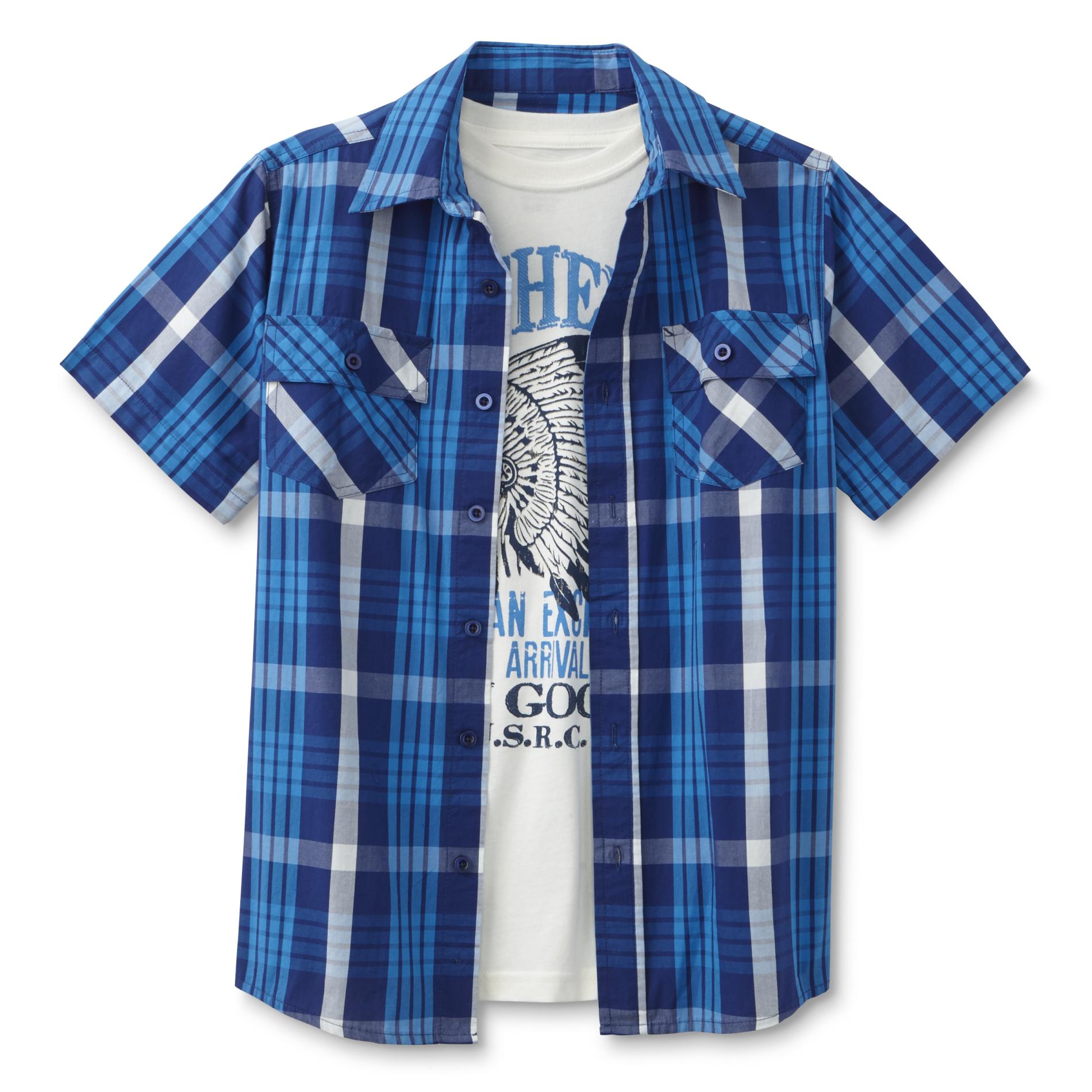 Roebuck & Co. Boy's Graphic T-Shirt & Button Front Shirt - Plaid