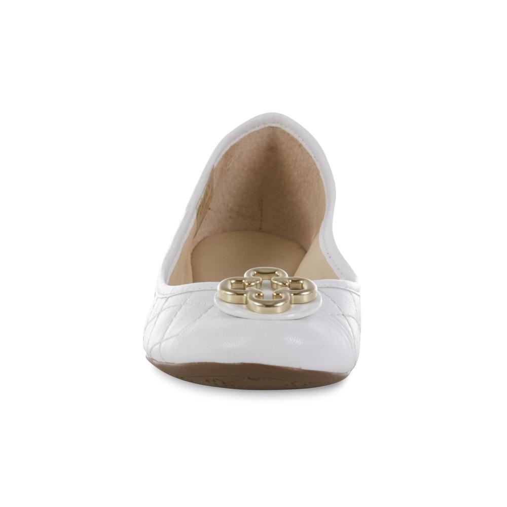Capodarte Women's Leather Quilted Ballet Flat - White