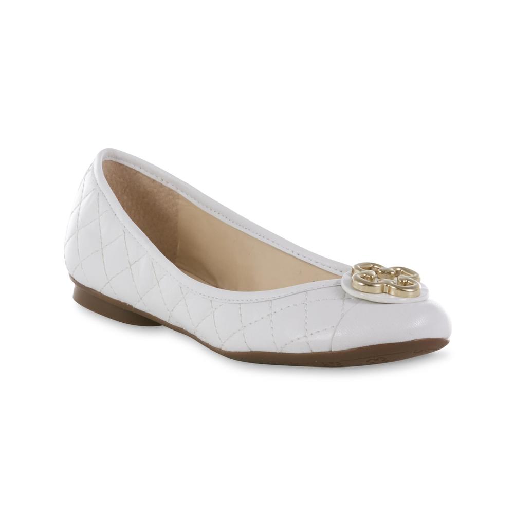 Capodarte Women's Leather Quilted Ballet Flat - White