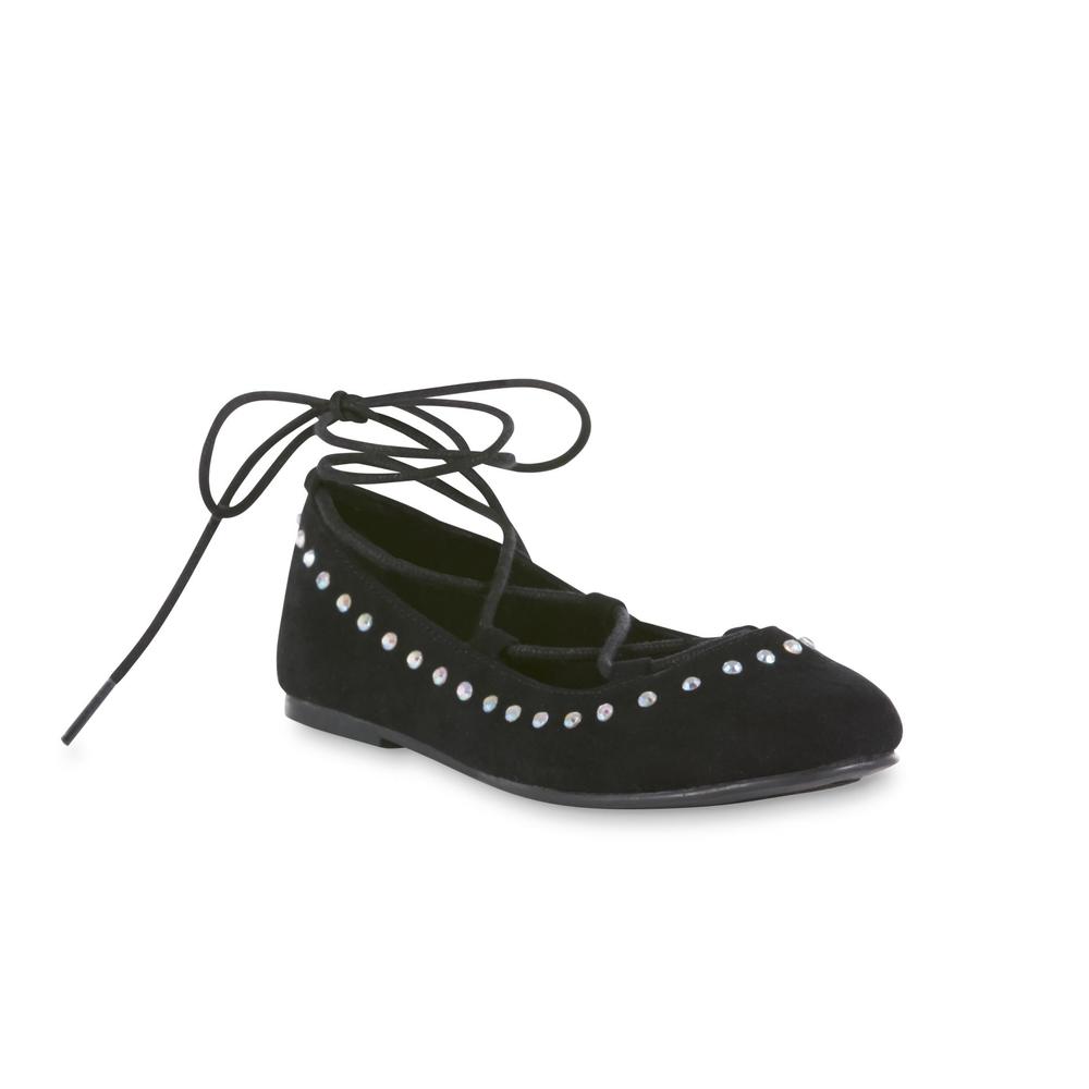 Piper Girl's Kendra Black Lace Up Ghillie Ballet Flat