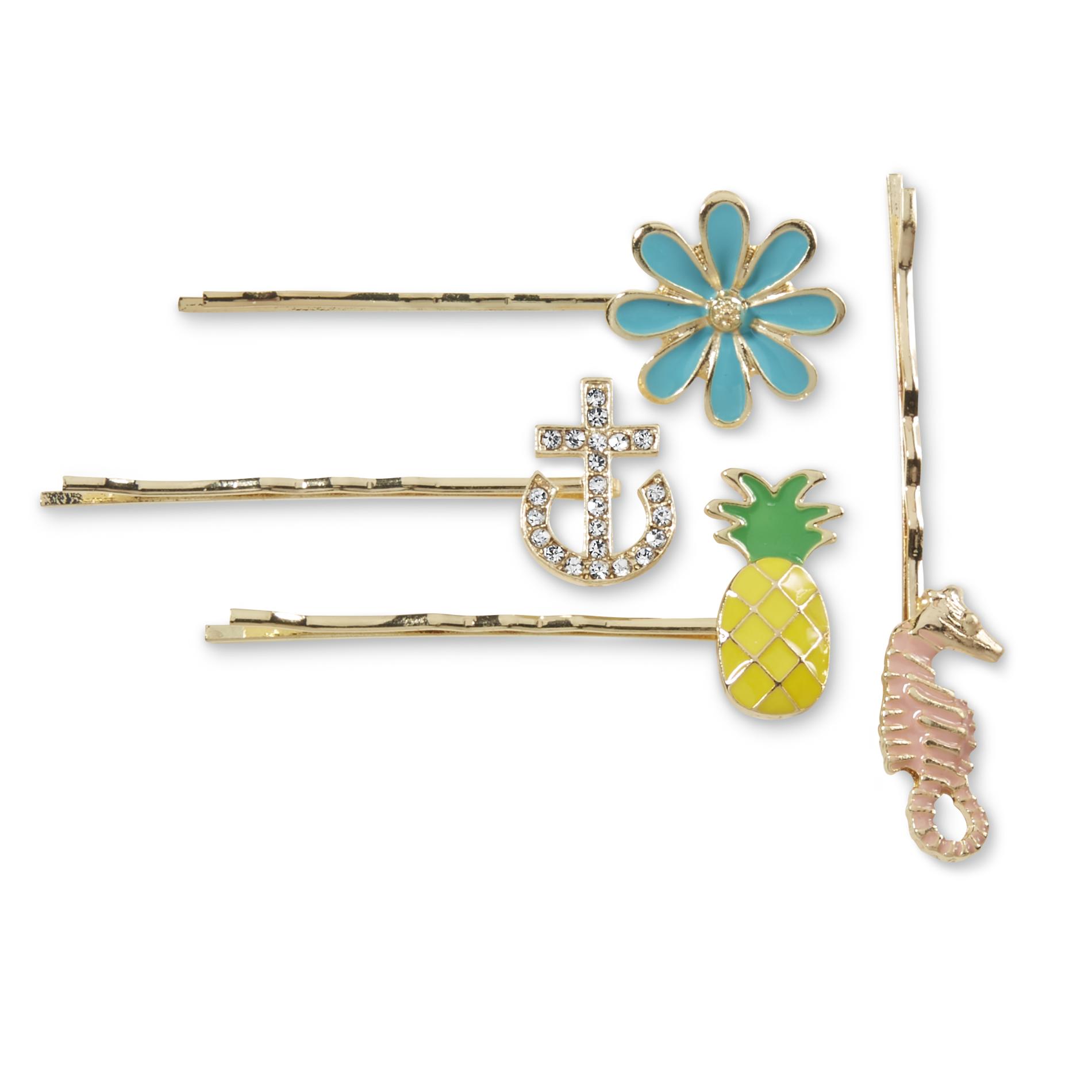 Attention Women's 4-Pack Goldtone Hair Pins - Tropical, Blue Attention Women's 4-Pack Goldtone Hair Pins - Tropical, Blue