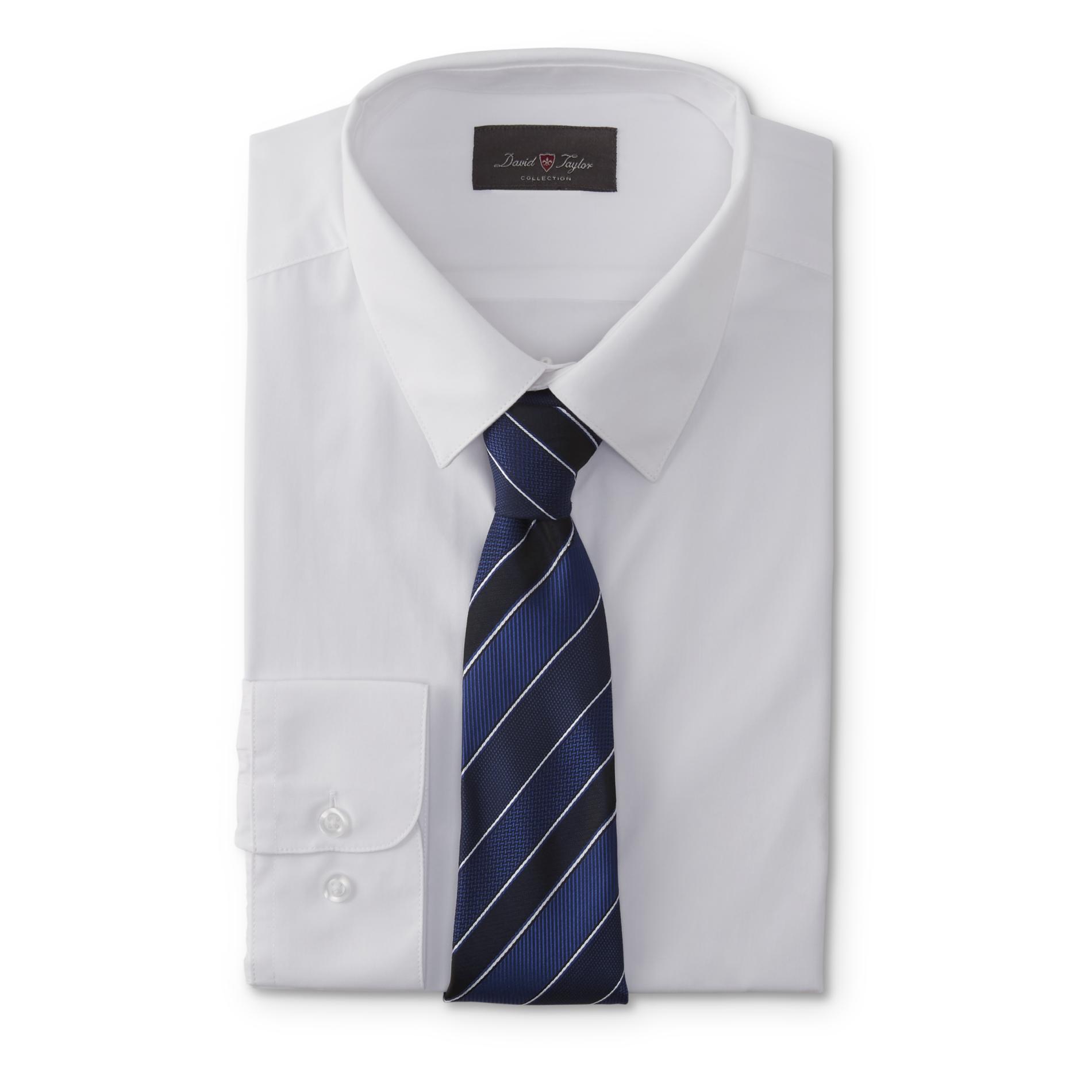 David Taylor Collection Men's Classic Fit Dress Shirt & Necktie - Striped