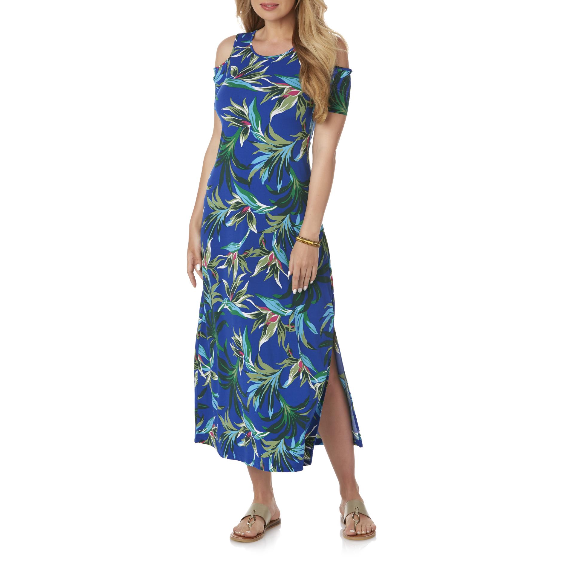 Jaclyn Smith Women's Cold Shoulder Maxi Dress - Tropical Floral | Shop ...