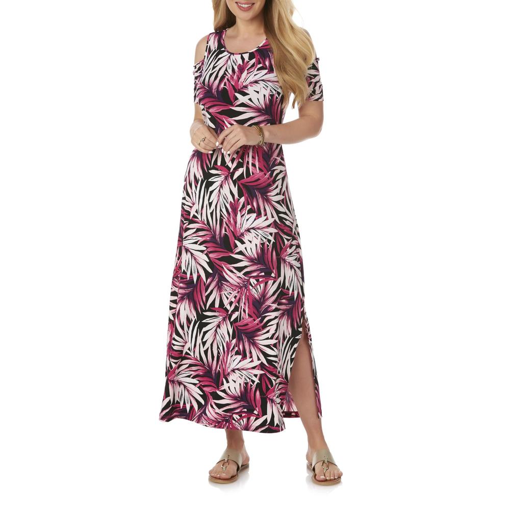 Jaclyn Smith Women's Cold Shoulder Maxi Dress - Tropical Floral