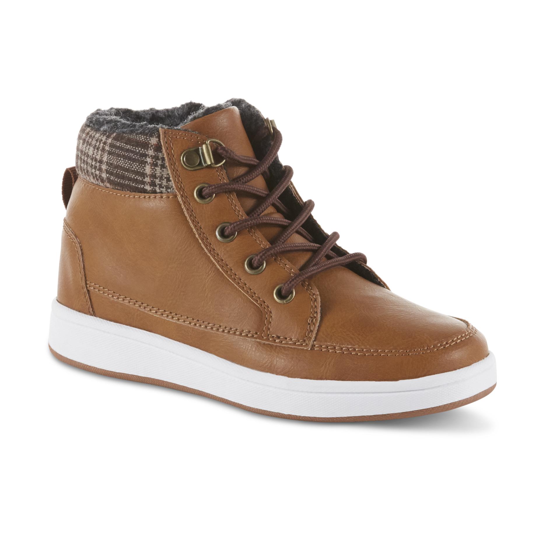 Route 66 Boys' Cannon Brown/Plaid High-Top Sneaker