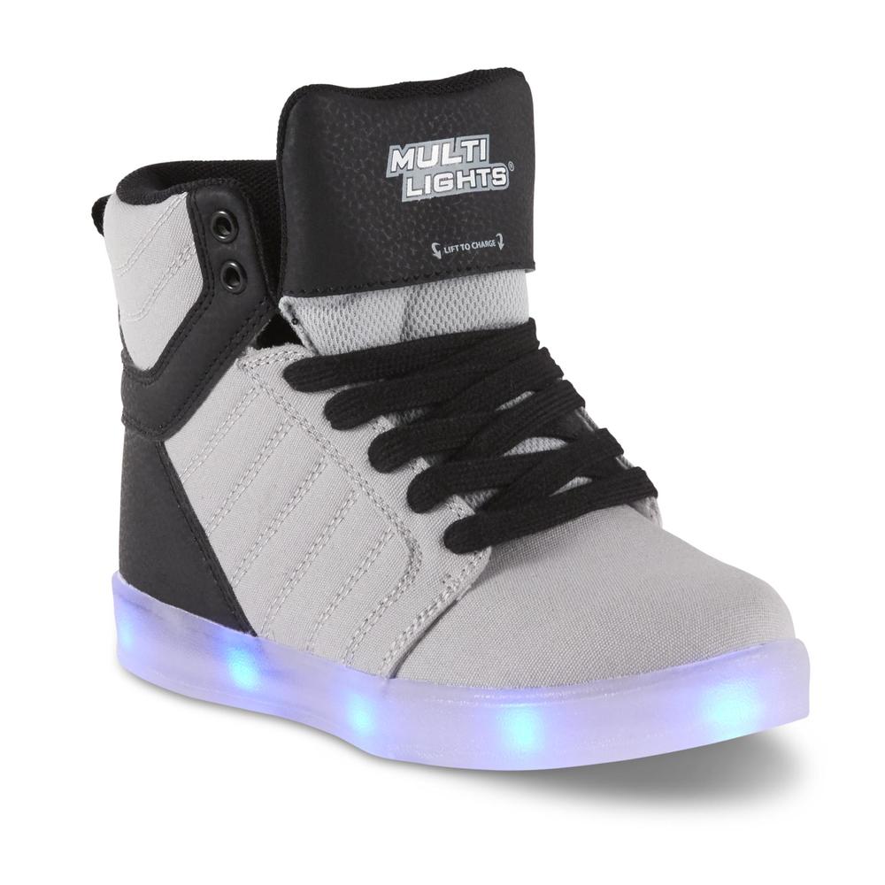 Multilights Boys' Gray/Black Light-Up High-Top Sneaker