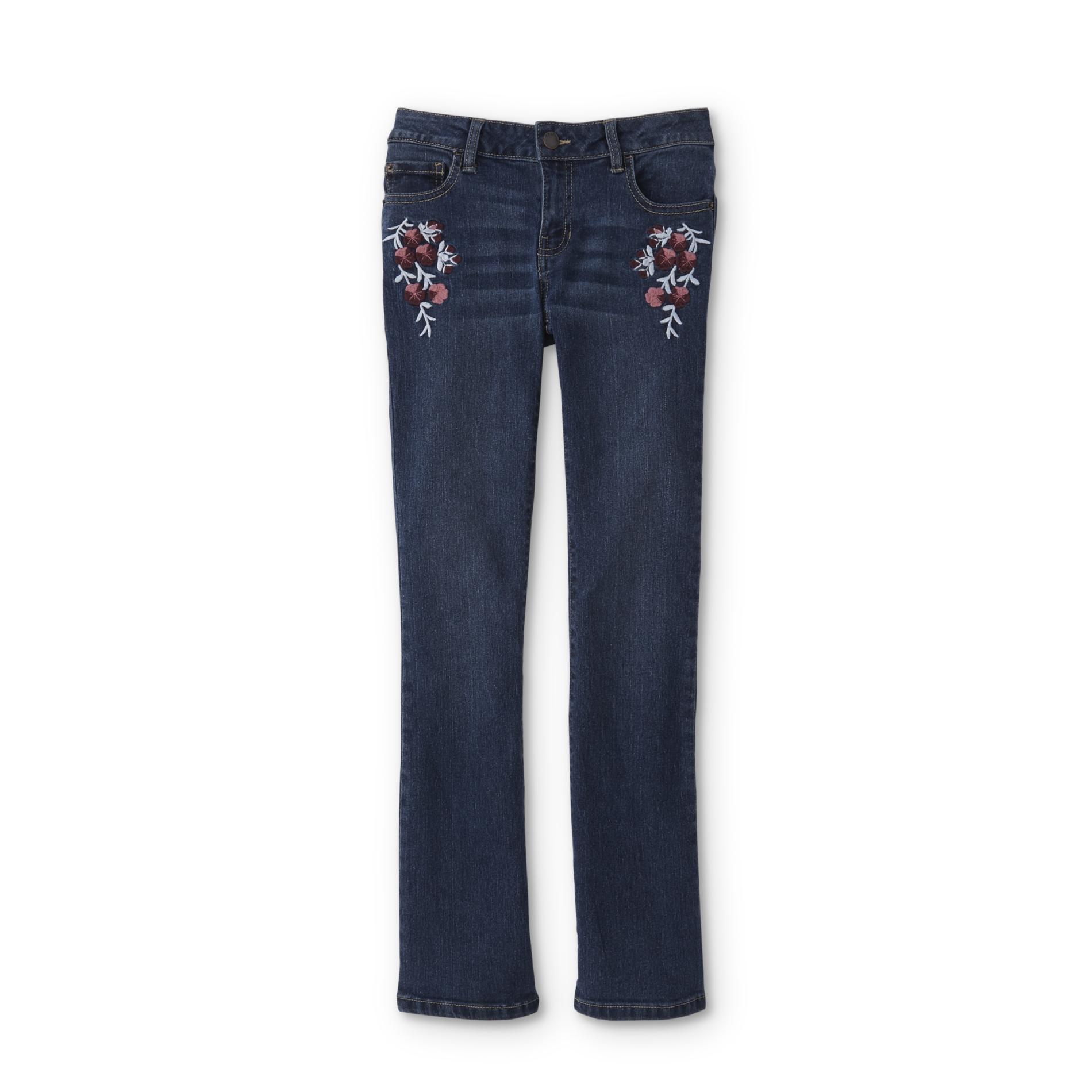 Route 66 Girls' Embroidered Bootcut Jeans - Floral, Size: 14, Dark Blue Route 66 Girls' Embroidered Bootcut Jeans - Floral, Size: 14, Dark Blue