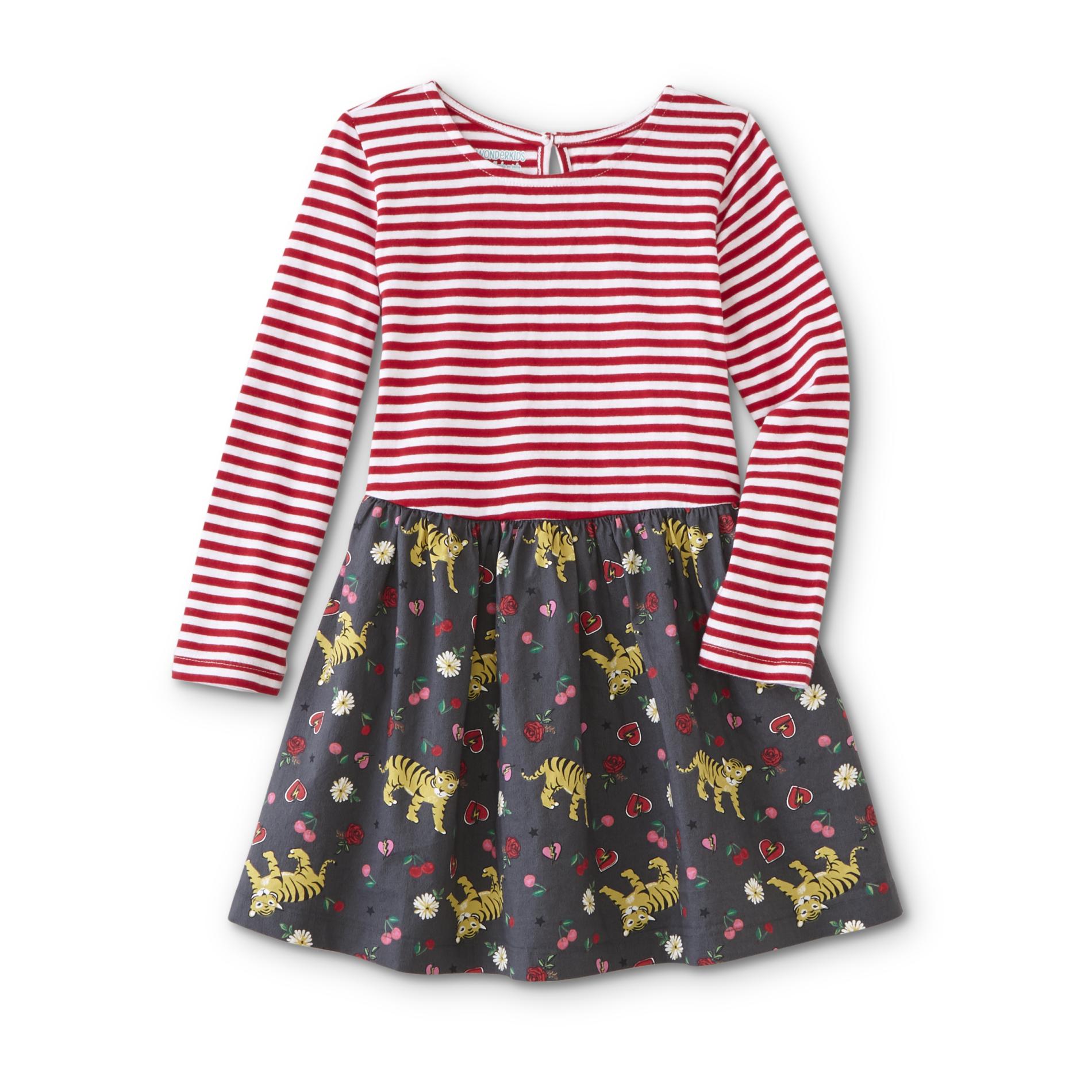 WonderKids Toddler & Infant Girls' Mixed Media Dress - Striped & Tigers, Size: 18 Months, Grey WonderKids Toddler & Infant Girls' Mixed Media Dress - Striped & Tigers, Size: 18 Months, Grey
