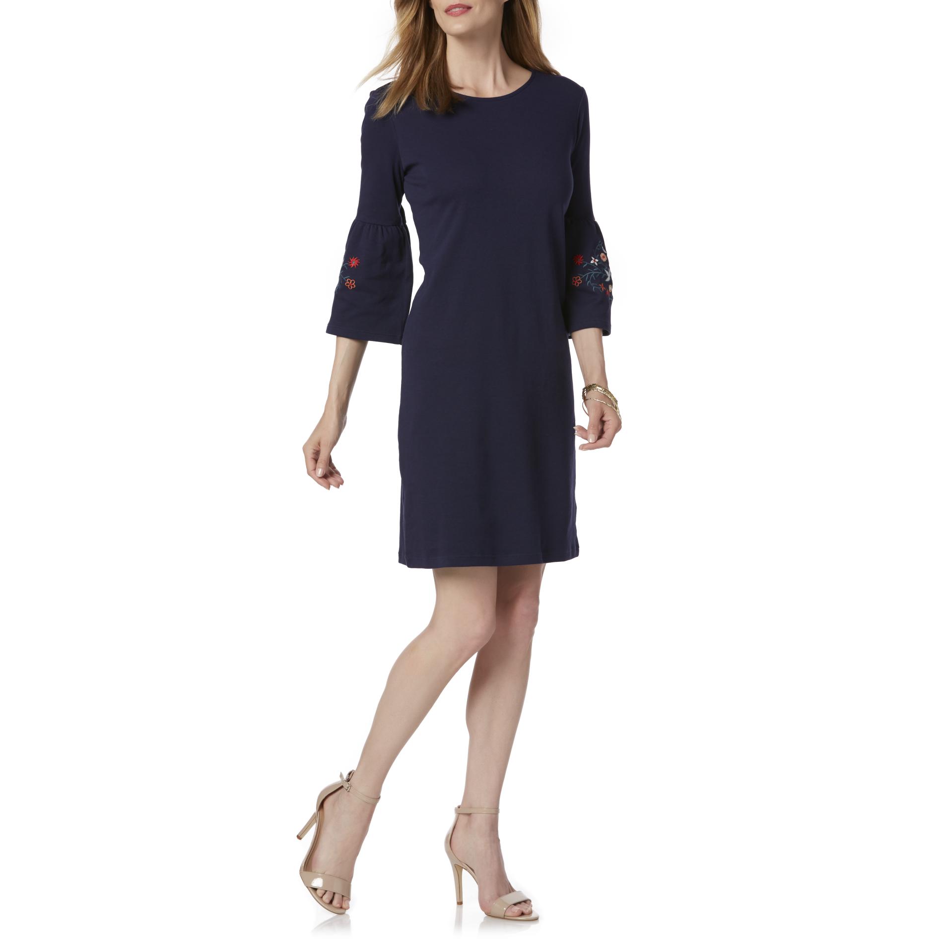 Basic Editions Women’s Bell Sleeve Dress - Floral, Size: XL, Maritime Blue Basic Editions Women’s Bell Sleeve Dress - Floral, Size: XL, Maritime Blue