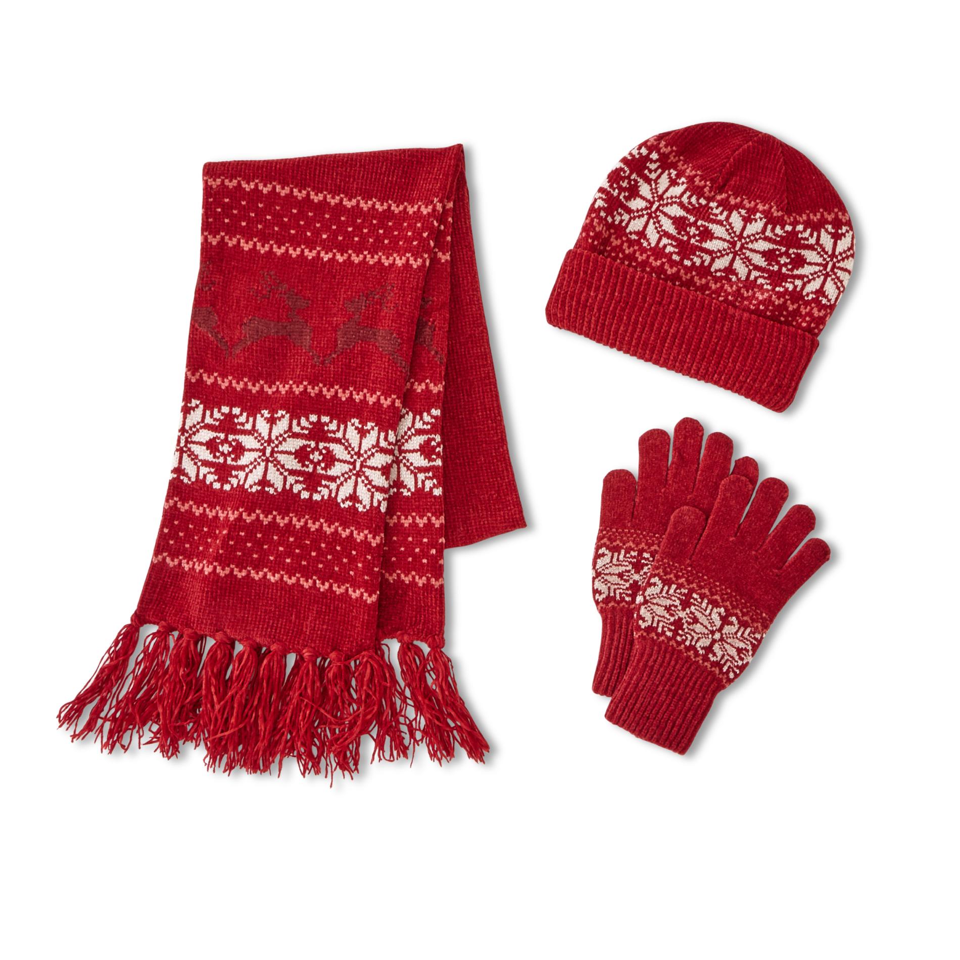 Women's Fair Isle Hat, Scarf & Gloves Set, Size: One size, Grey Women's Fair Isle Hat, Scarf & Gloves Set, Size: One size, Grey
