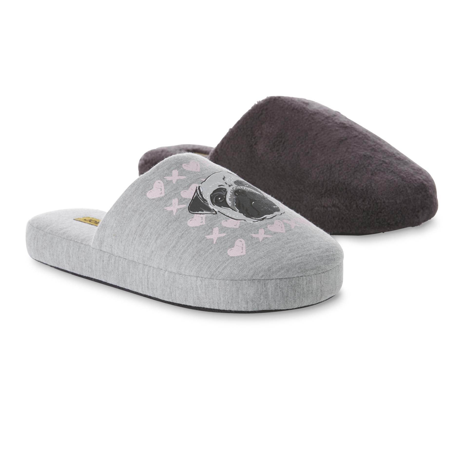 Joe Boxer Women's 2Pairs Cameron Gray/Pug Scuff Slippers