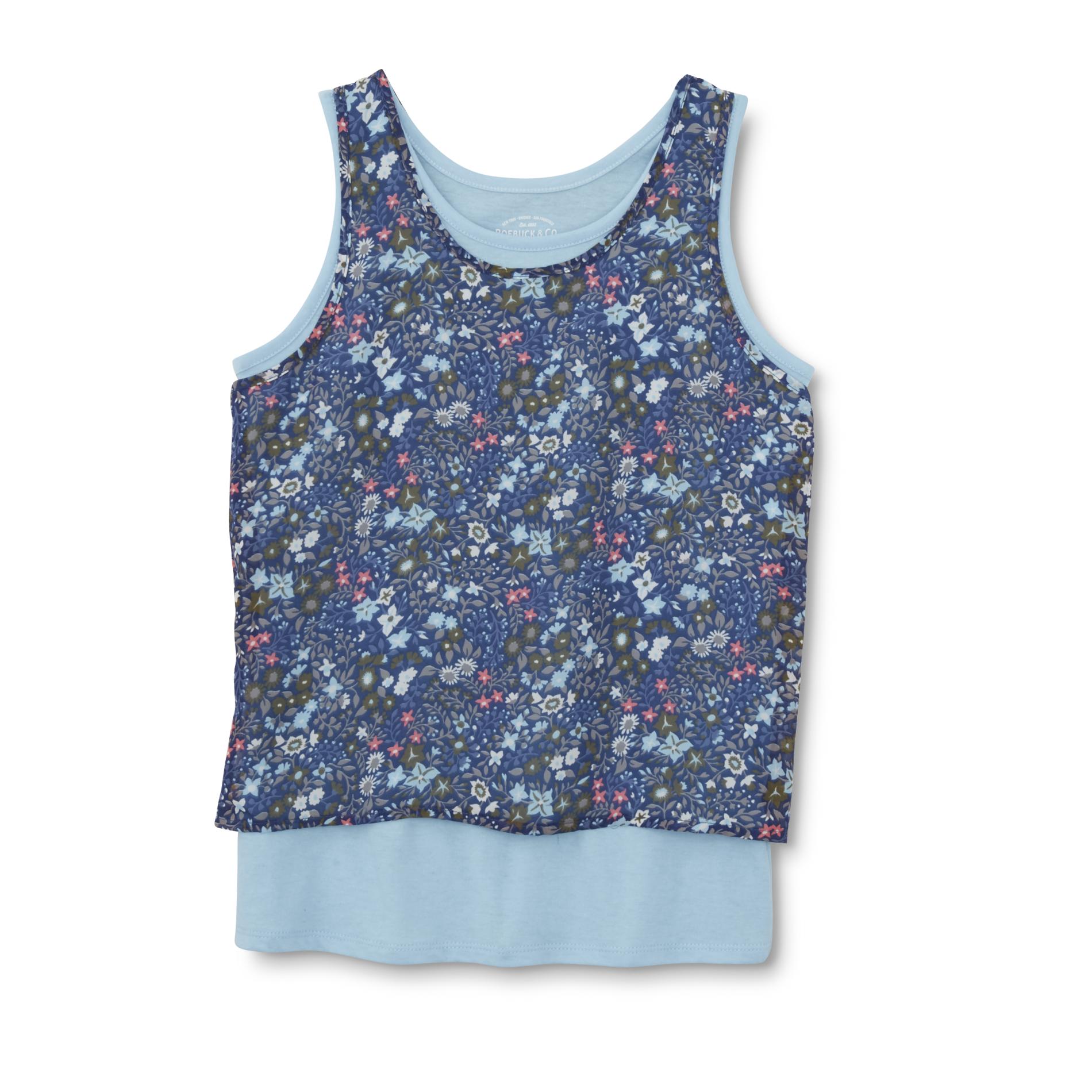 ROEBUCK & CO R1893 Girl's Layered-Look Tank Top - Floral Print