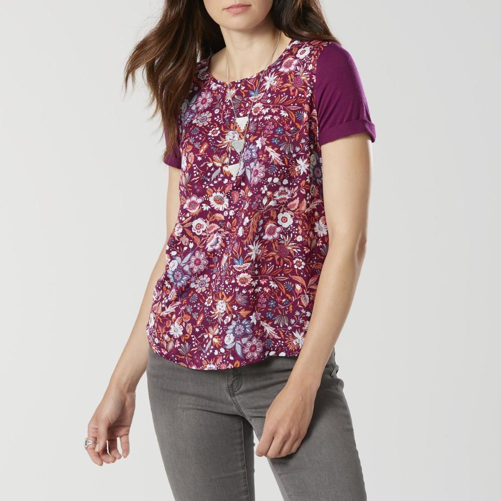 Simply Styled Women's Mixed Media T-Shirt - Floral