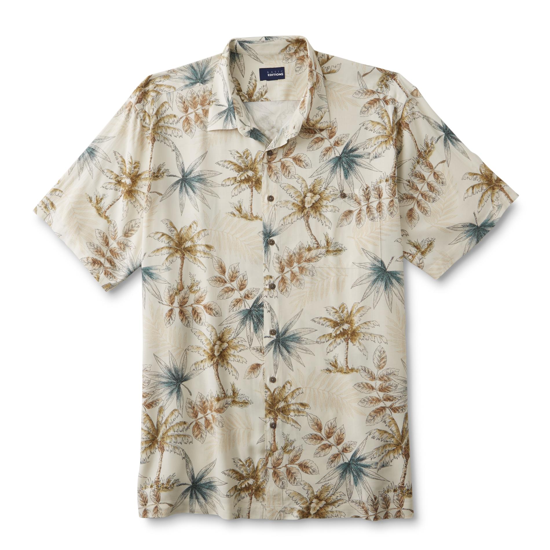 Basic Editions Men's Big & Tall Hawaiian Shirt - Palm Tree