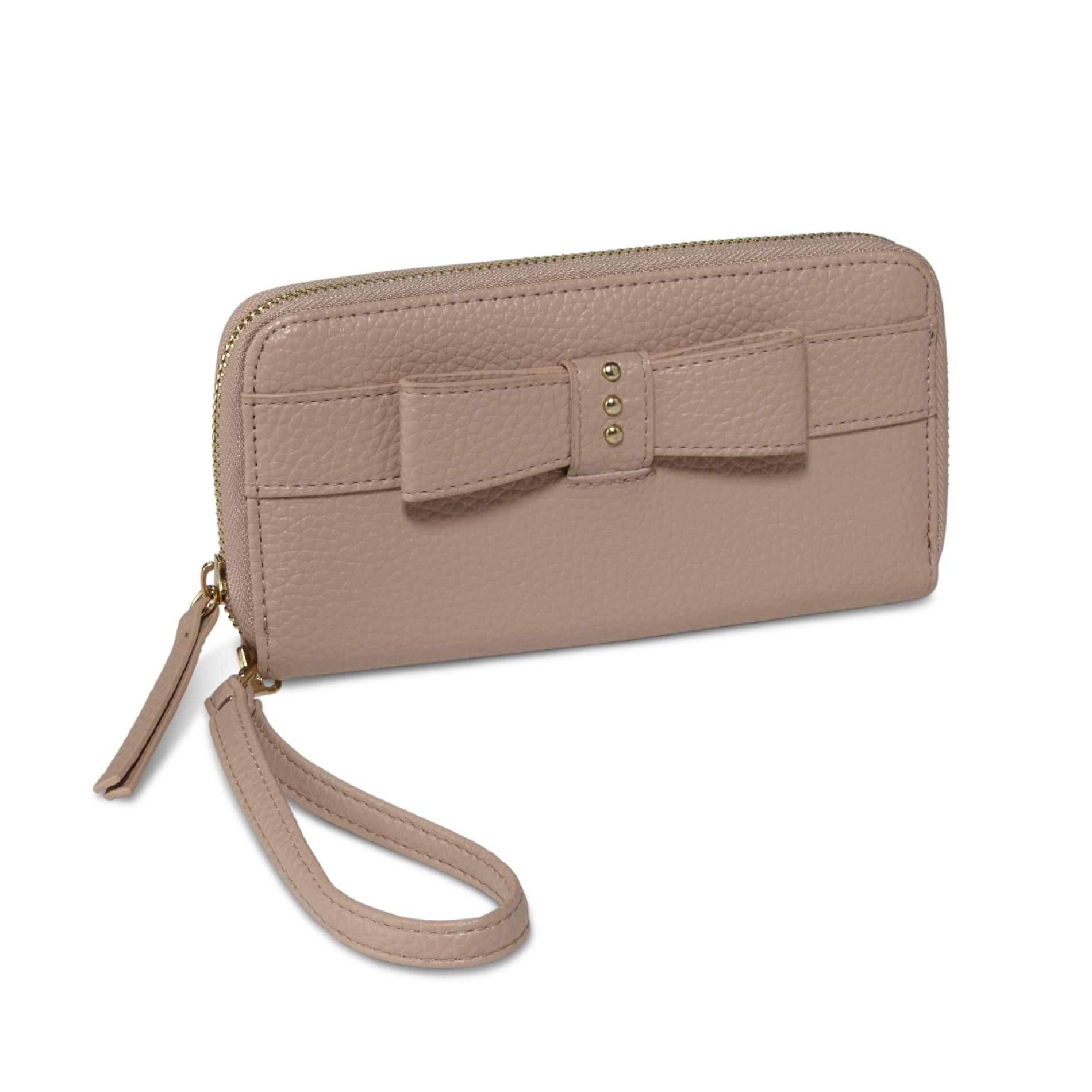 Women's Bow Zip Around Wallet, Black Women's Bow Zip Around Wallet, Black