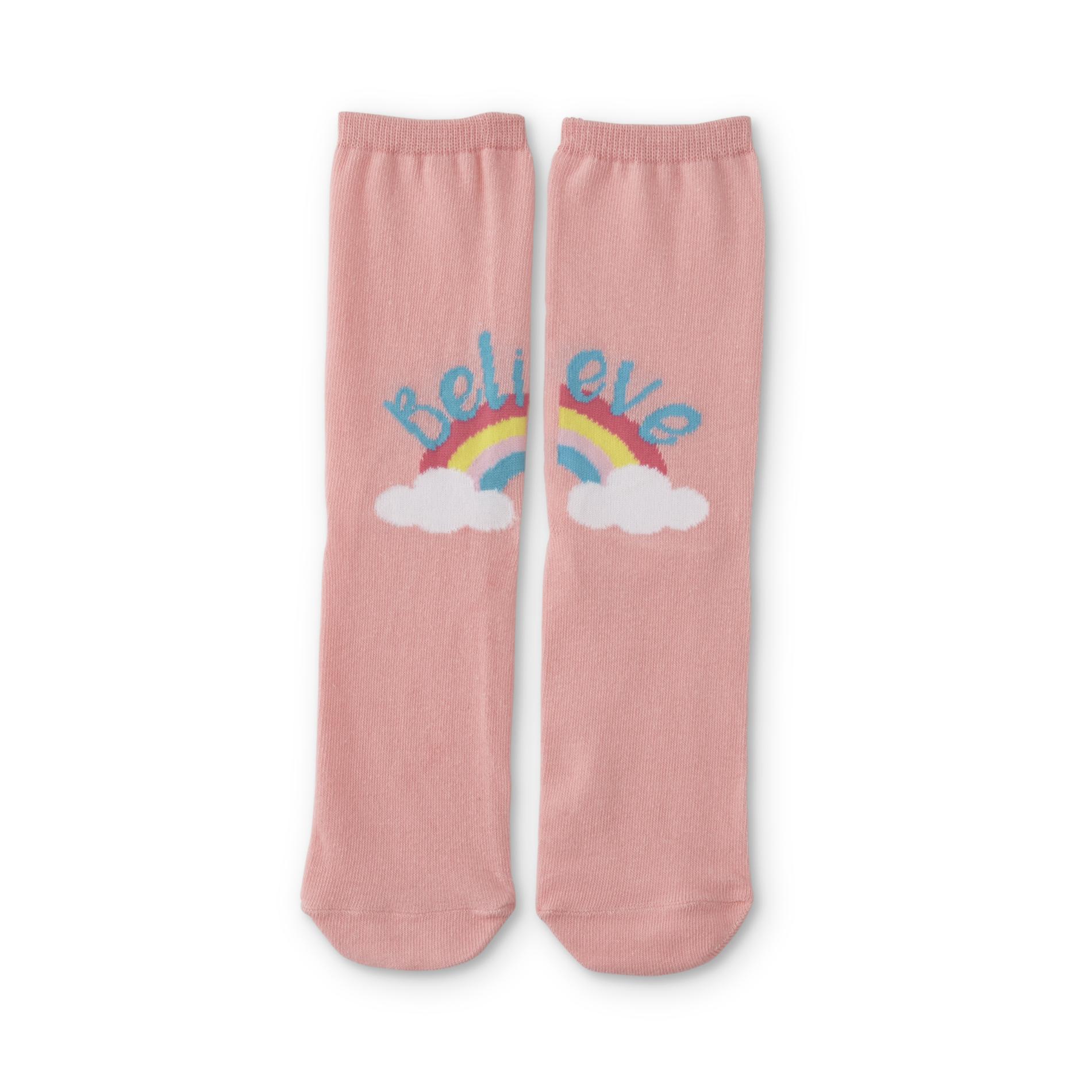 Girls' Novelty Quarter Socks - Believe