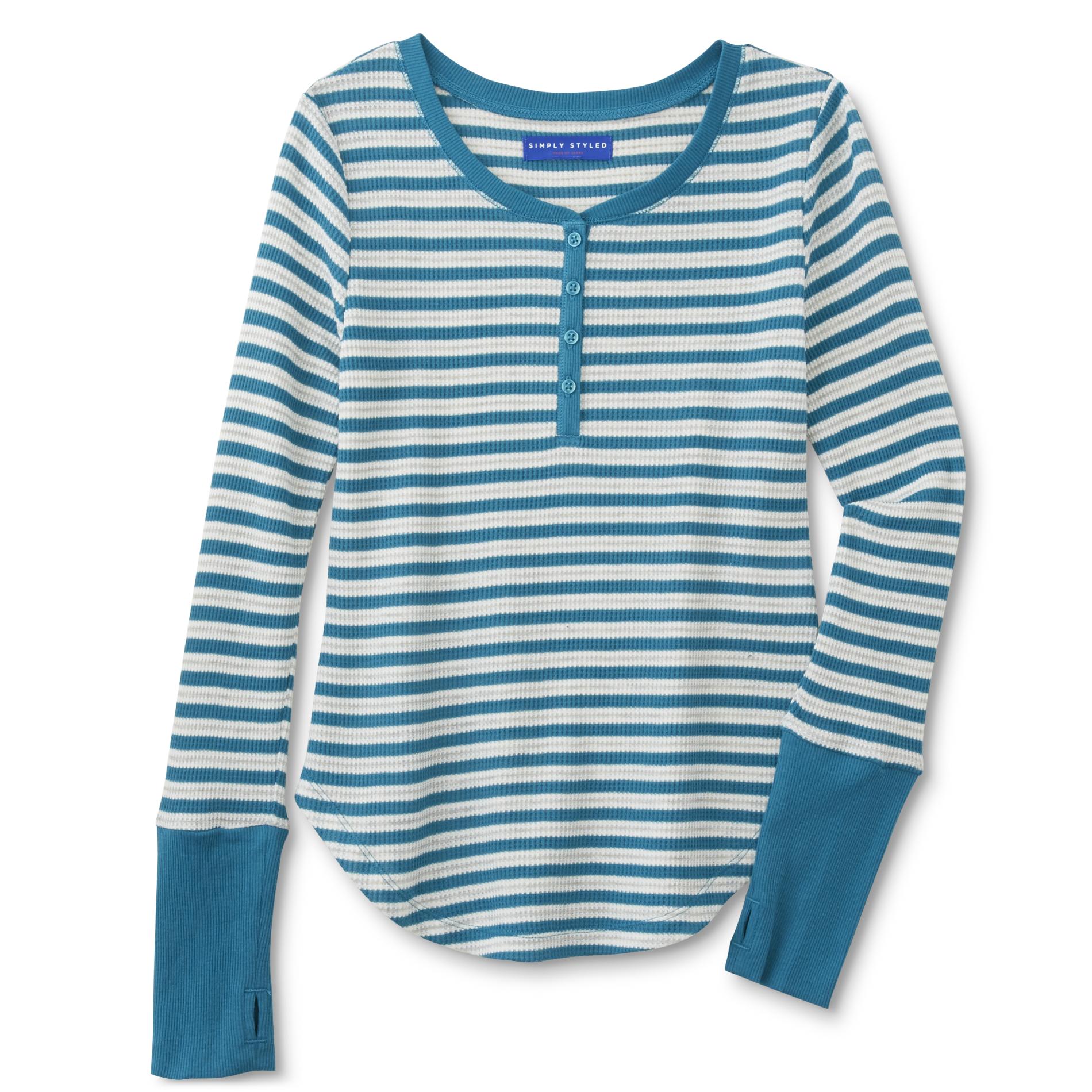 Simply Styled Girl's Thermal Henley Shirt - Striped
