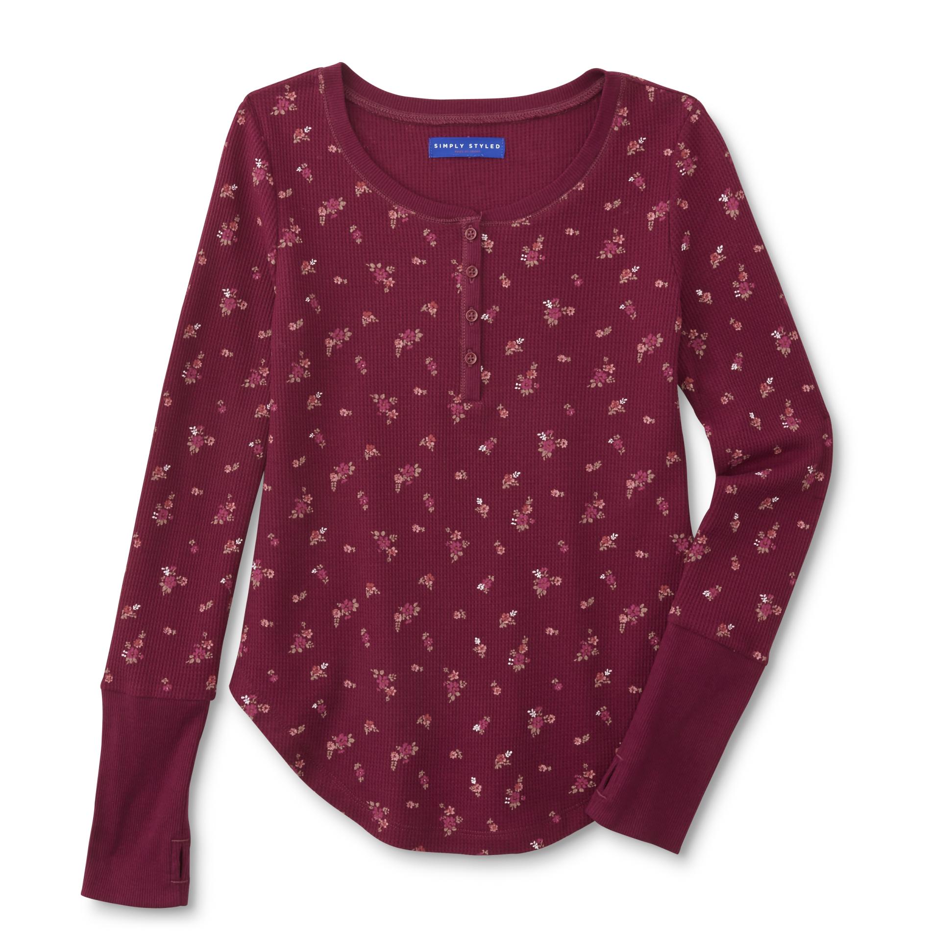 Simply Styled Girl's Thermal Henley - Floral