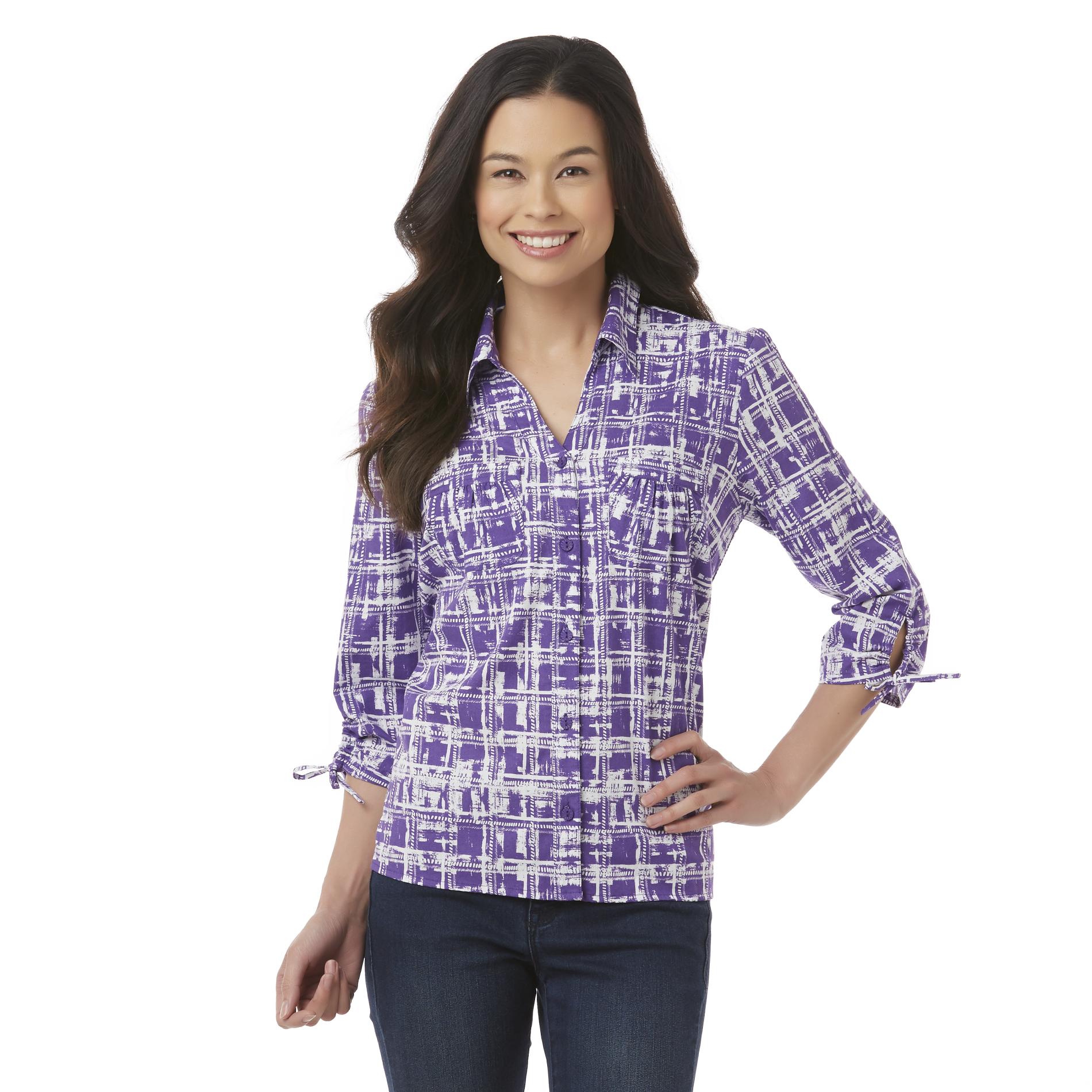 Laura Scott Petite Women's Addison Button-Front Shirt - Geometric