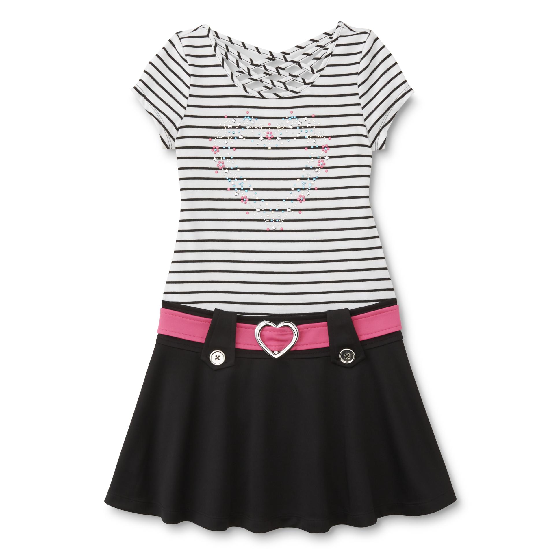 Piper Girl's Layered-Look Daphne Dress - Striped & Heart