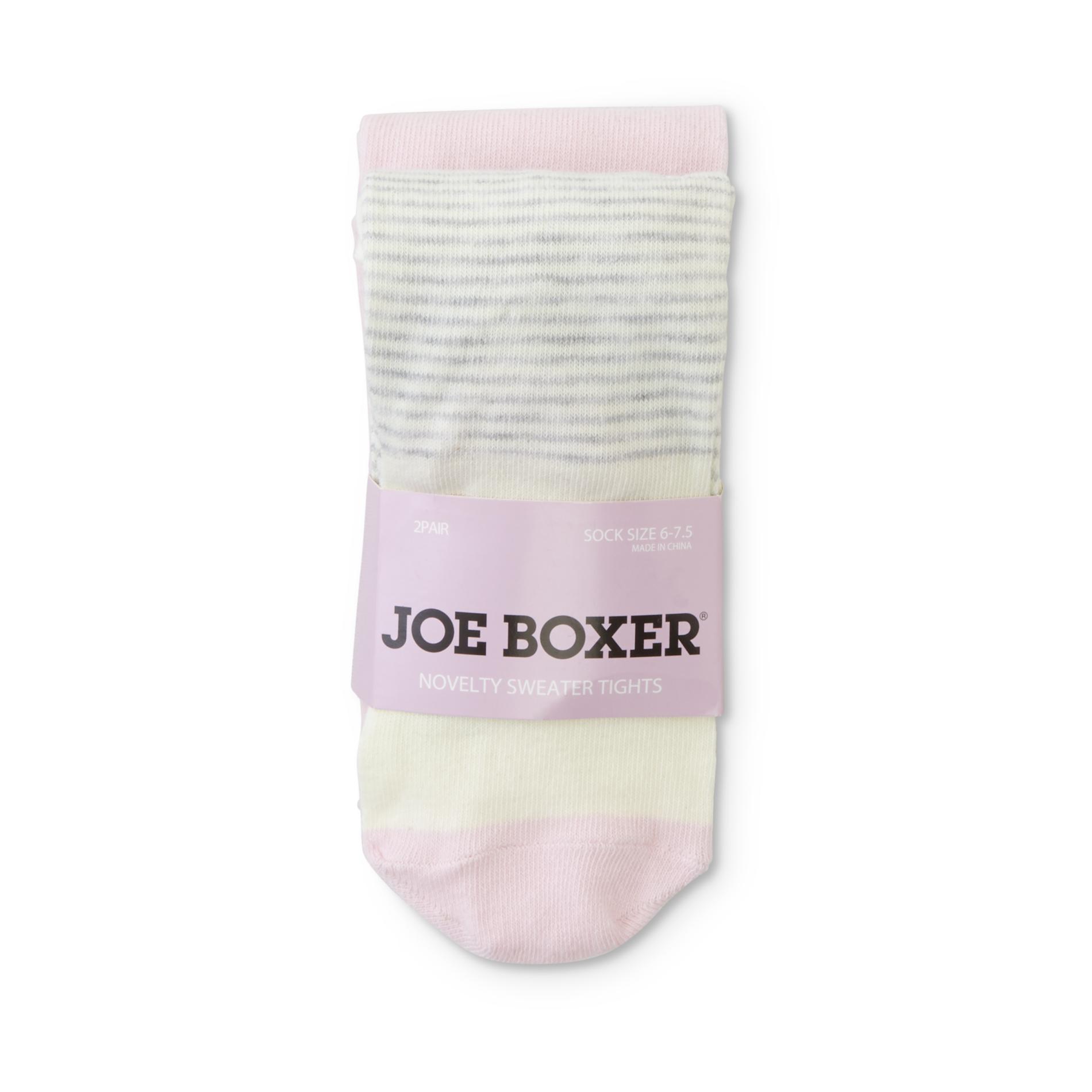 Joe Boxer Girls' 2-Pack Sweater Tights - Striped & Hearts