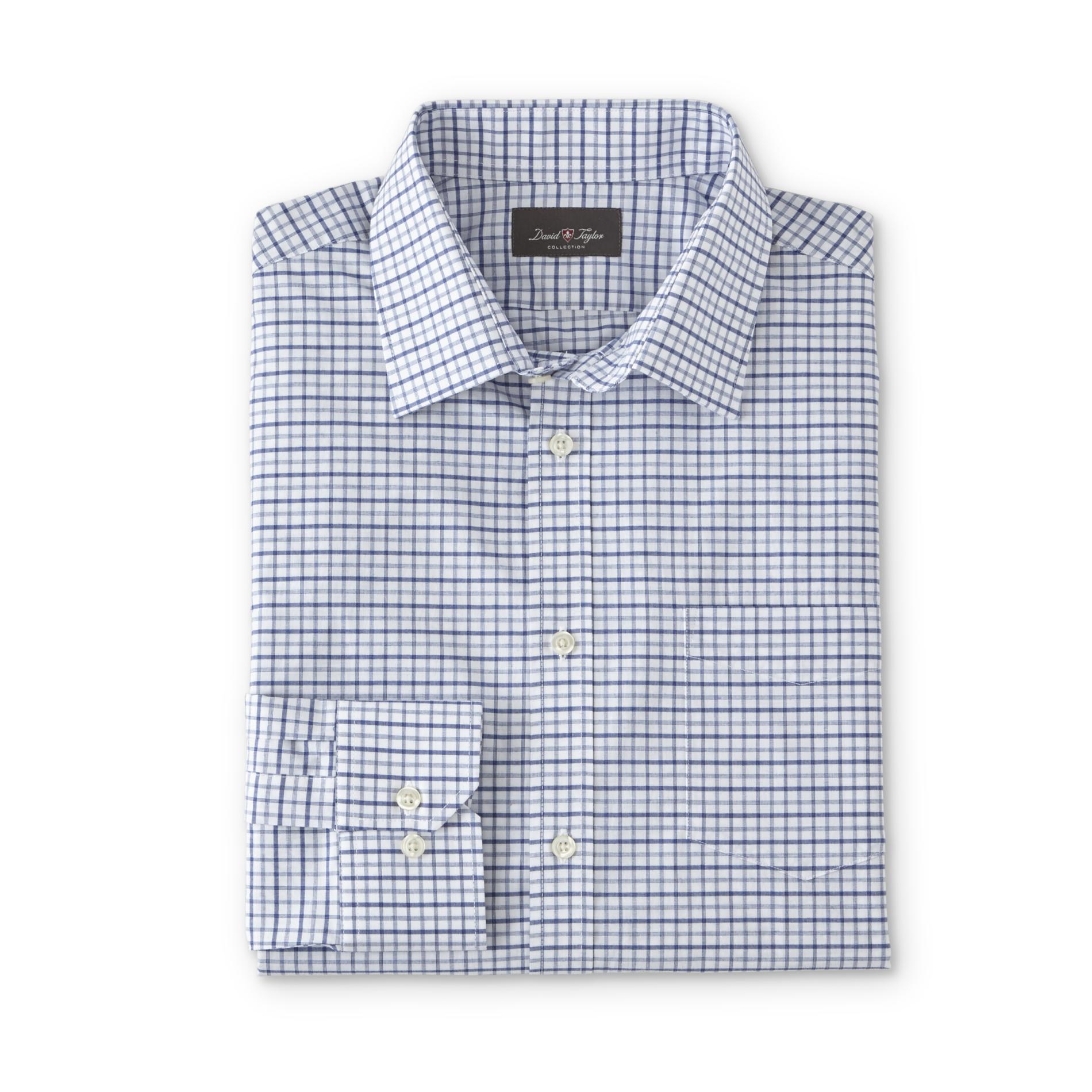 David Taylor Collection Men's Classic Fit Easy Care Stretch Poplin Shirt - Plaid