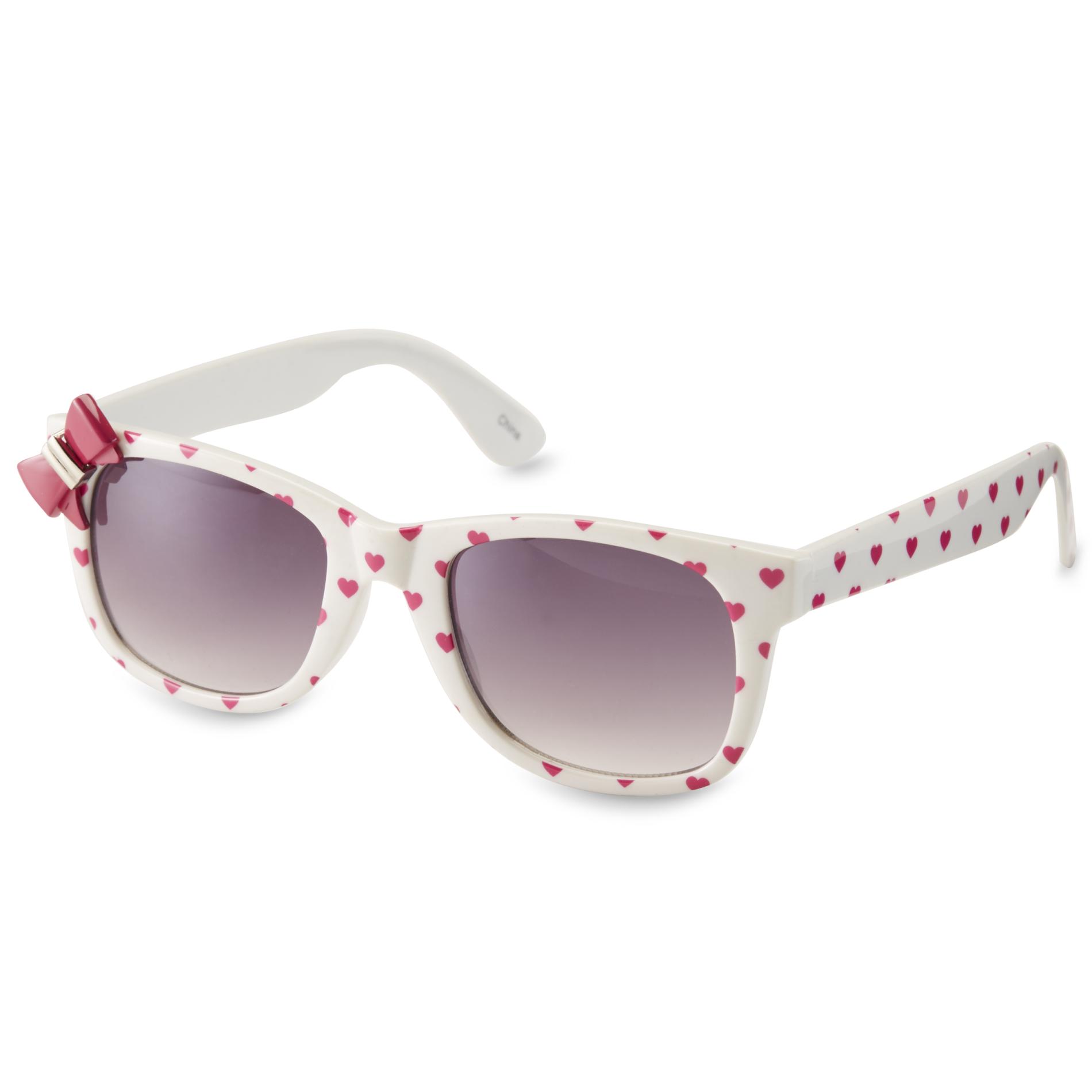 Joe Boxer Women's White & Pink Heart-Print Retro Sunglasses