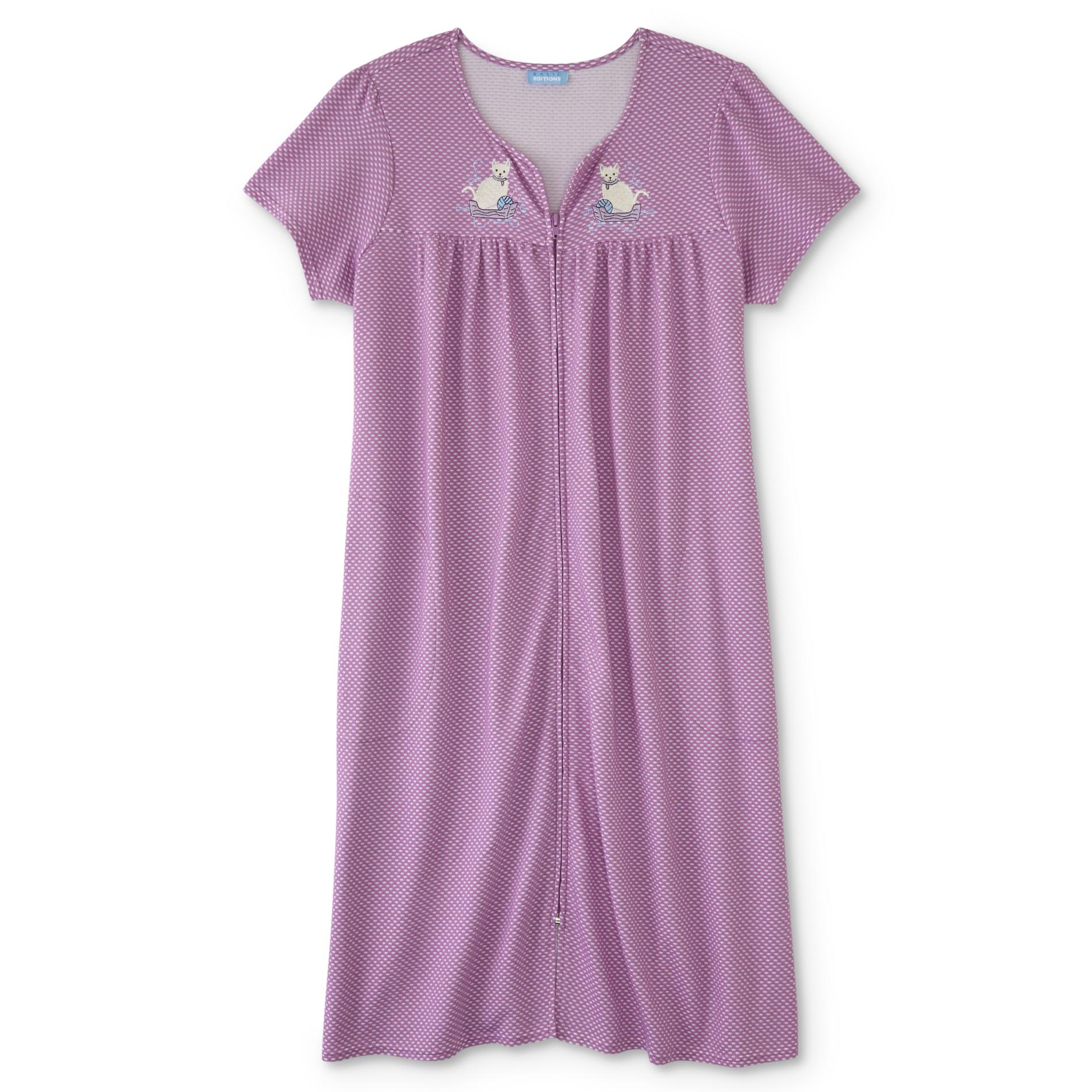 Basic Editions Women's Plus Short-Sleeve Duster Robe - Cats, Size: 1XL, Dusty Purple Basic Editions Women's Plus Short-Sleeve Duster Robe - Cats, Size: 1XL, Dusty Purple