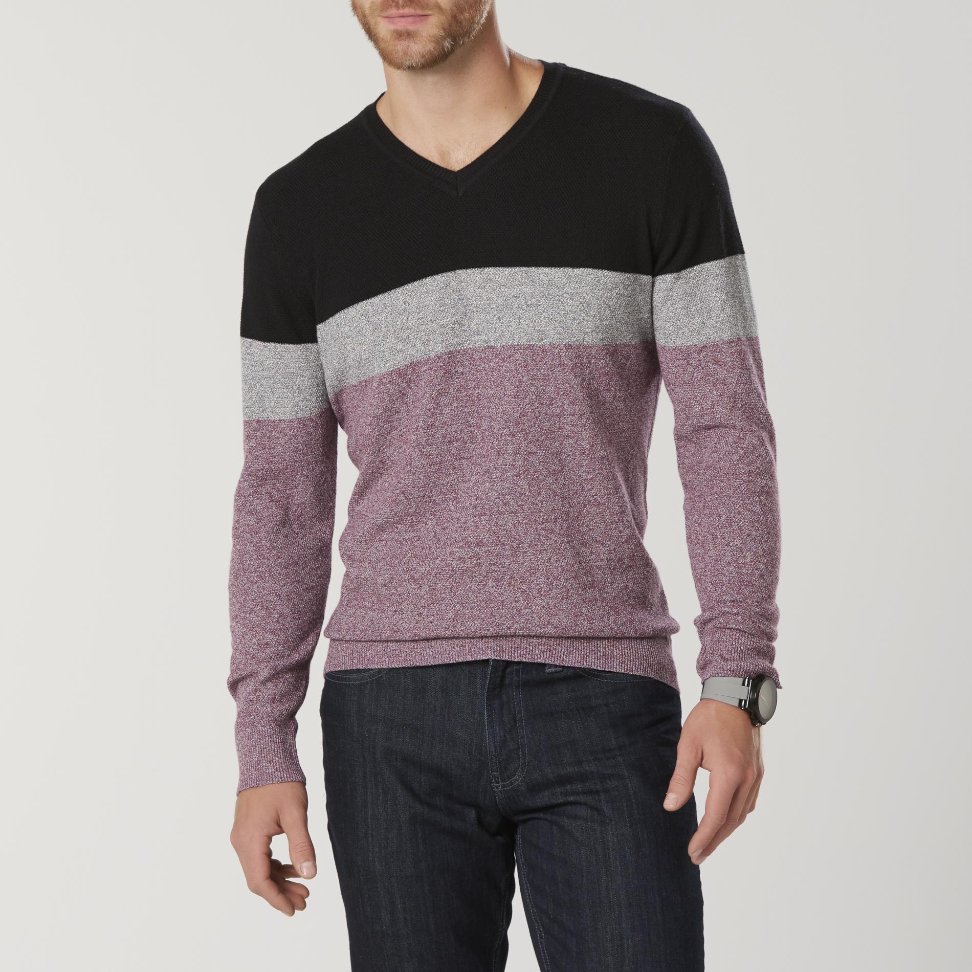 Structure Men's Slim Fit V-Neck Sweater - Striped